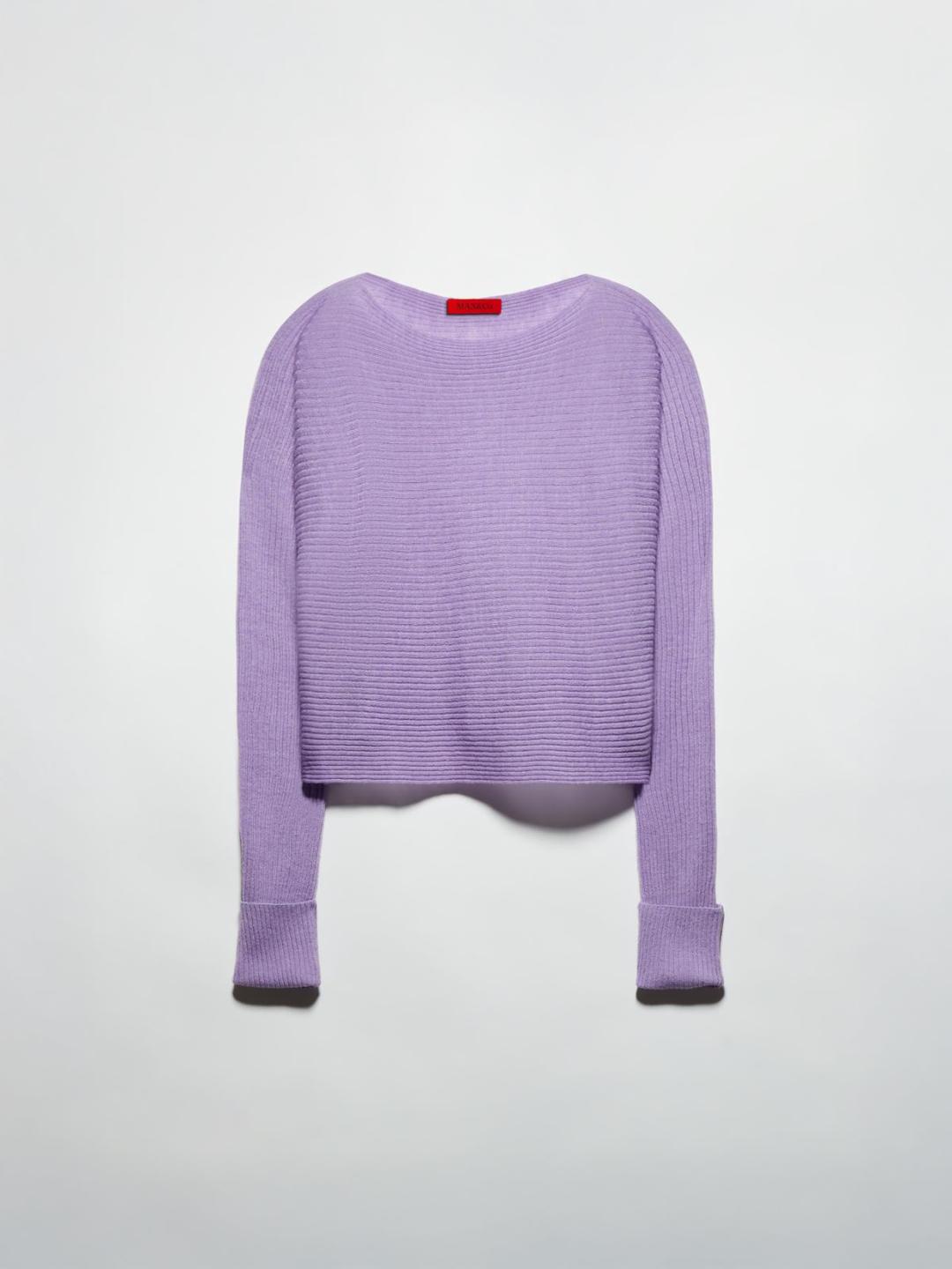 Maglia a coste in lana e alpaca | Max&Co Maglia a coste in lana e alpaca lilla con lavorazione orizzontale, scollo a barchetta e maniche slim con risvolti. | Max&Co