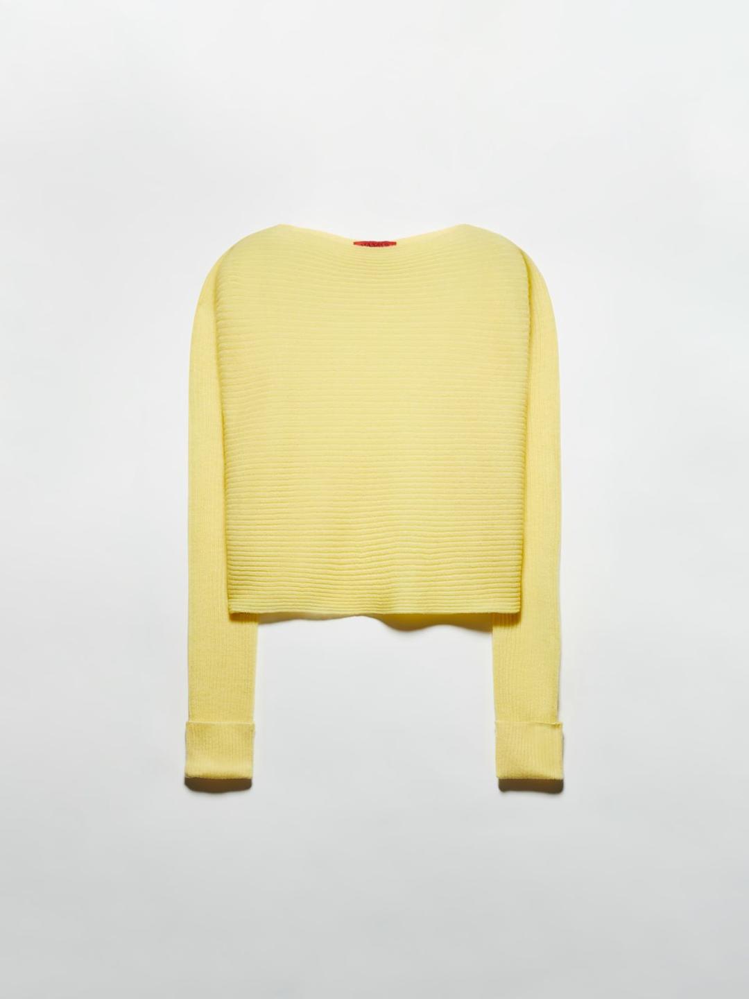 Maglia a coste in lana e alpaca | Max&Co Maglia a coste orizzontali in lana e alpaca gialla con scollo a barchetta e taglio a kimono. | Max&Co