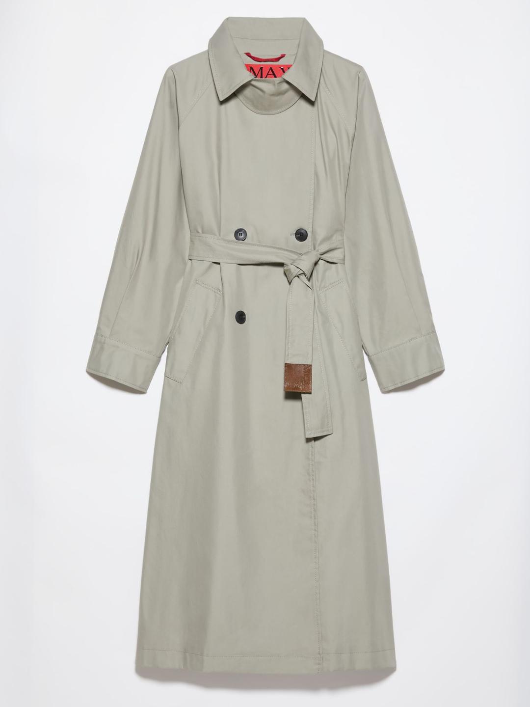Trench in gabardine antigoccia | Max&Co Trench in gabardine antigoccia color salvia, taglio a doppiopetto con cintura coordinata e patch in pelle con logo MAX&Co. | Max&Co