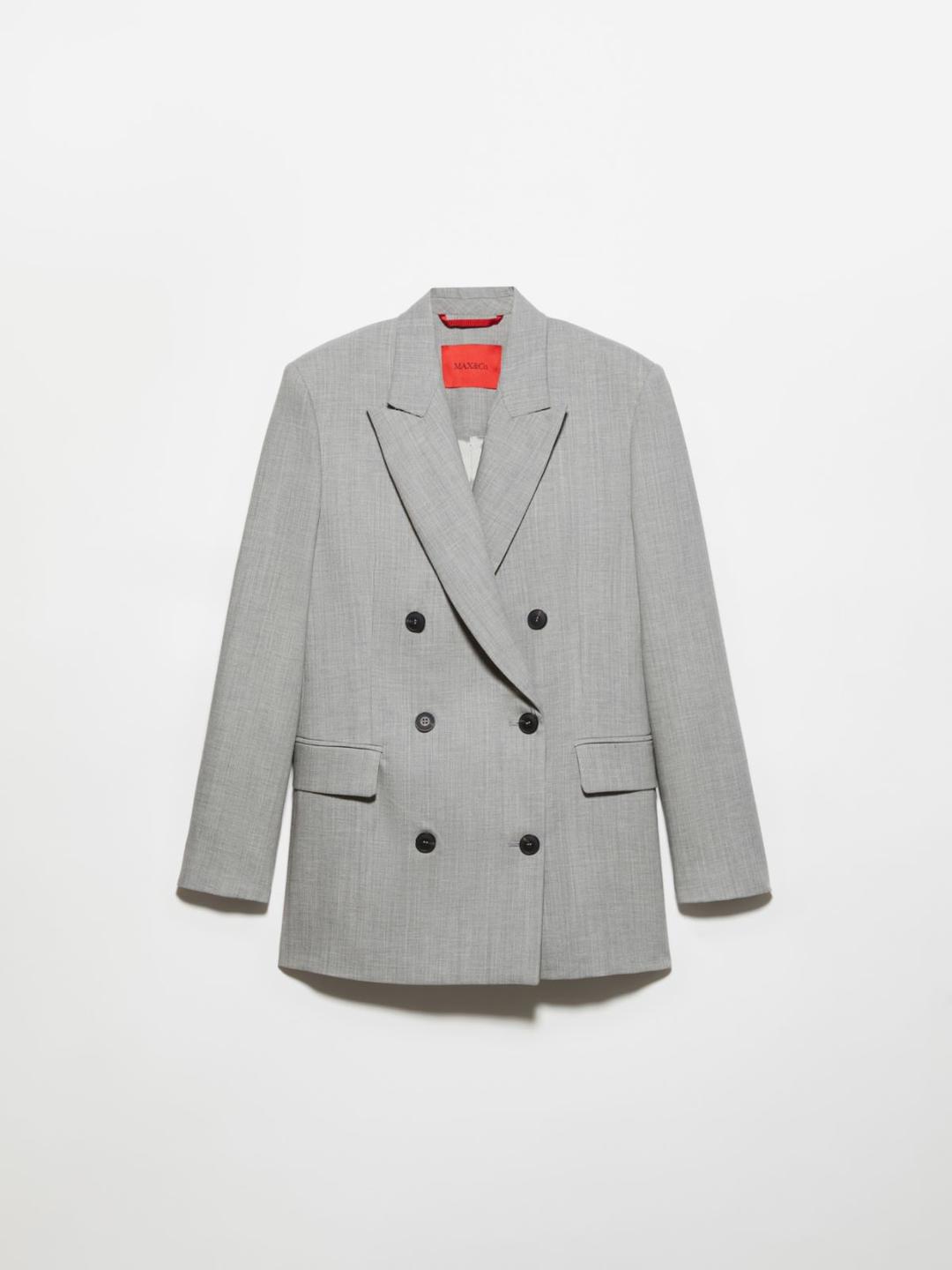 Blazer in lana e cotone | Max&Co Blazer doppiopetto grigio in lana e cotone con revers a lancia e tasche a pattina, perfetto per ogni stagione. | Max&Co