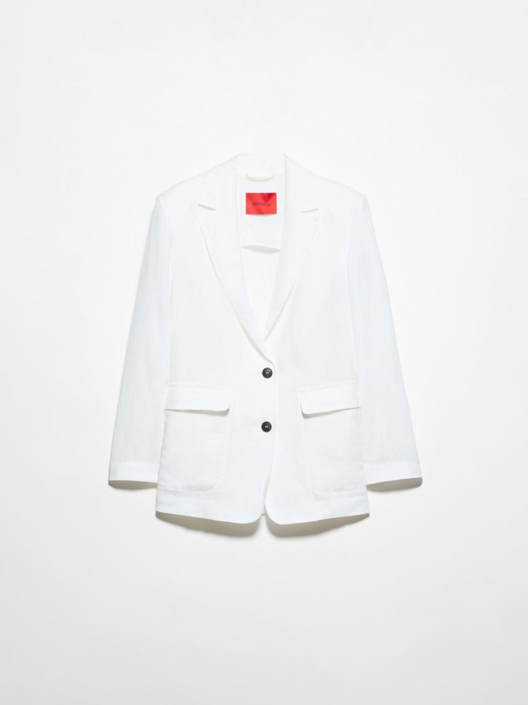 Blazer in puro lino | Max&Co Blazer bianco in puro lino con taglio dritto, monopetto a due bottoni, spalle strutturate e tasche a pattina. | Max&Co