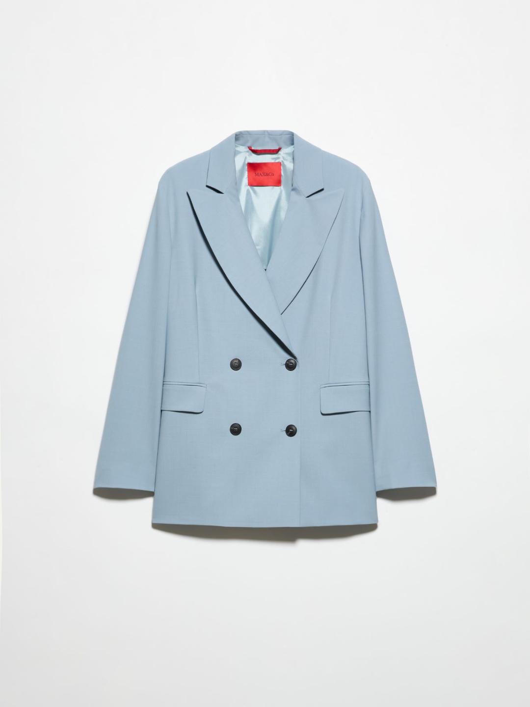 Blazer doppiopetto in fresco lana | Max&Co Blazer doppiopetto azzurro in fresco lana bi-stretch con taglio morbido, ampi revers a lancia e finitura pettinata. | Max&Co