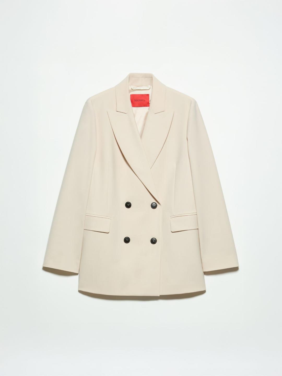 Blazer doppiopetto in fresco lana | Max&Co Blazer doppiopetto beige in fresco lana bi-stretch con taglio morbido, ampi revers a lancia e bottoni a contrasto. | Max&Co