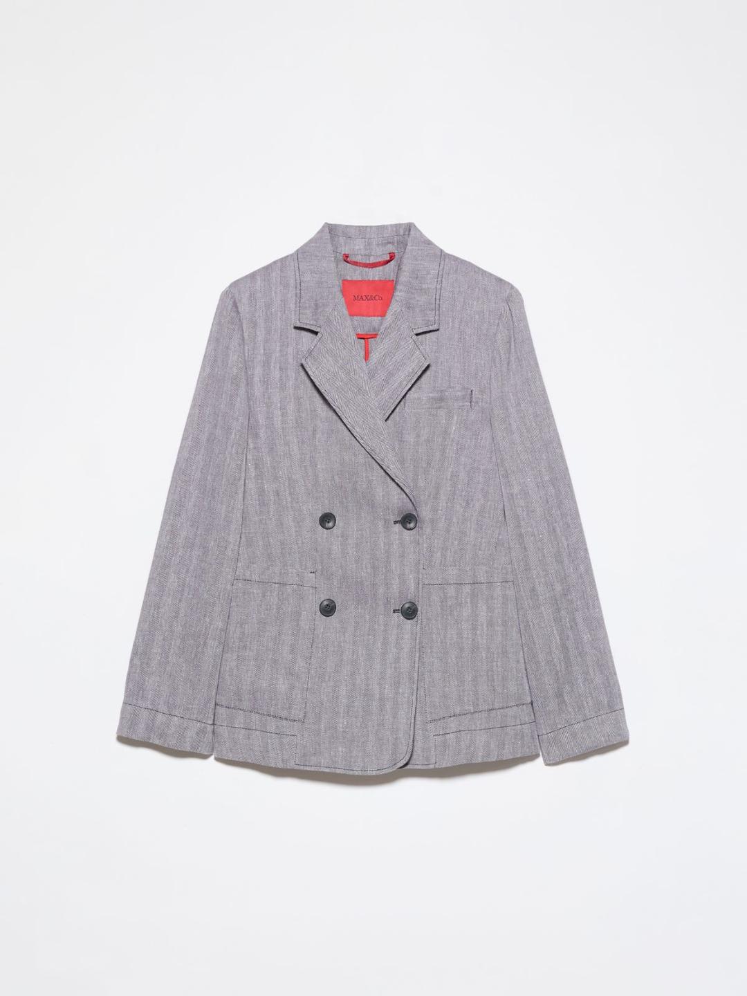 Blazer in lino e cotone | Max&Co Blazer doppiopetto in lino e cotone melanzana con microfantasia chevron e tasche applicate. | Max&Co