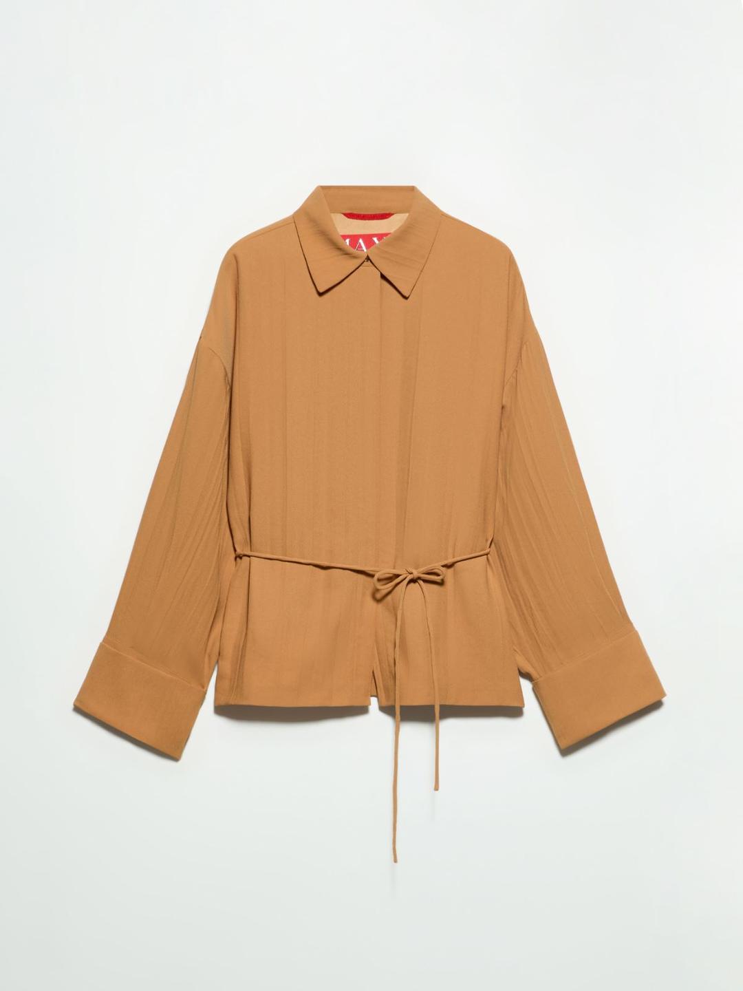 Giacca in envers satin crinkle | Max&Co Giacca camicia in envers satin crinkle color terracotta con collo a camicia, spalle scese e laccio staccabile in vita. | Max&Co