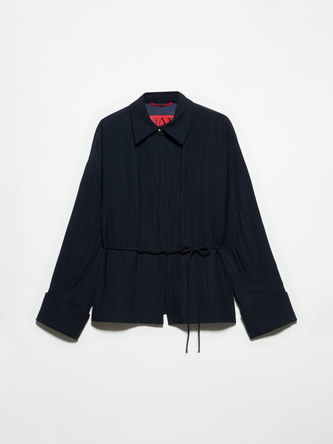 Giacca in envers satin crinkle | Max&Co Giacca camicia blu notte in envers satin crinkle con finitura tridimensionale, collo a camicia, spalle scese e laccio staccabile in vita. | Max&Co