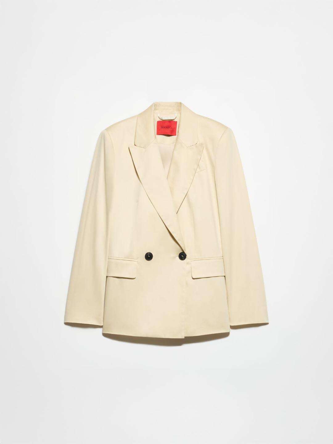 Blazer in raso di cotone | Max&Co Blazer doppiopetto beige in raso di cotone stretch con due bottoni e tasche a pattina, ideale per un look elegante. | Max&Co