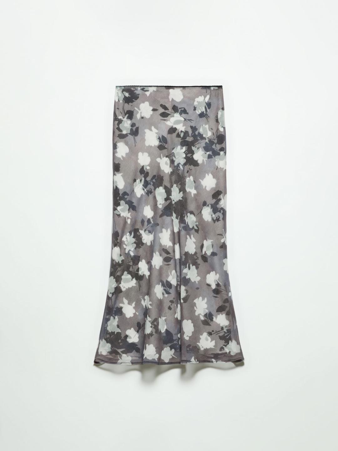 Gonna 2-in-1 in georgette e twill | Max&Co Gonna 2-in-1 in georgette e twill blu con fantasia floreale sovrapposta, taglio svasato e vita elasticizzata. | Max&Co