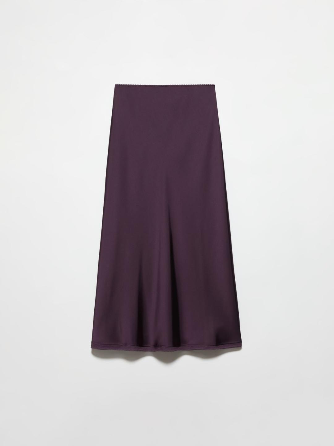 Gonna midi in raso fluido | Max&Co Gonna midi in raso fluido color melanzana con vita regolare elasticizzata e bordo doppio in crépon a taglio vivo sul fondo. | Max&Co