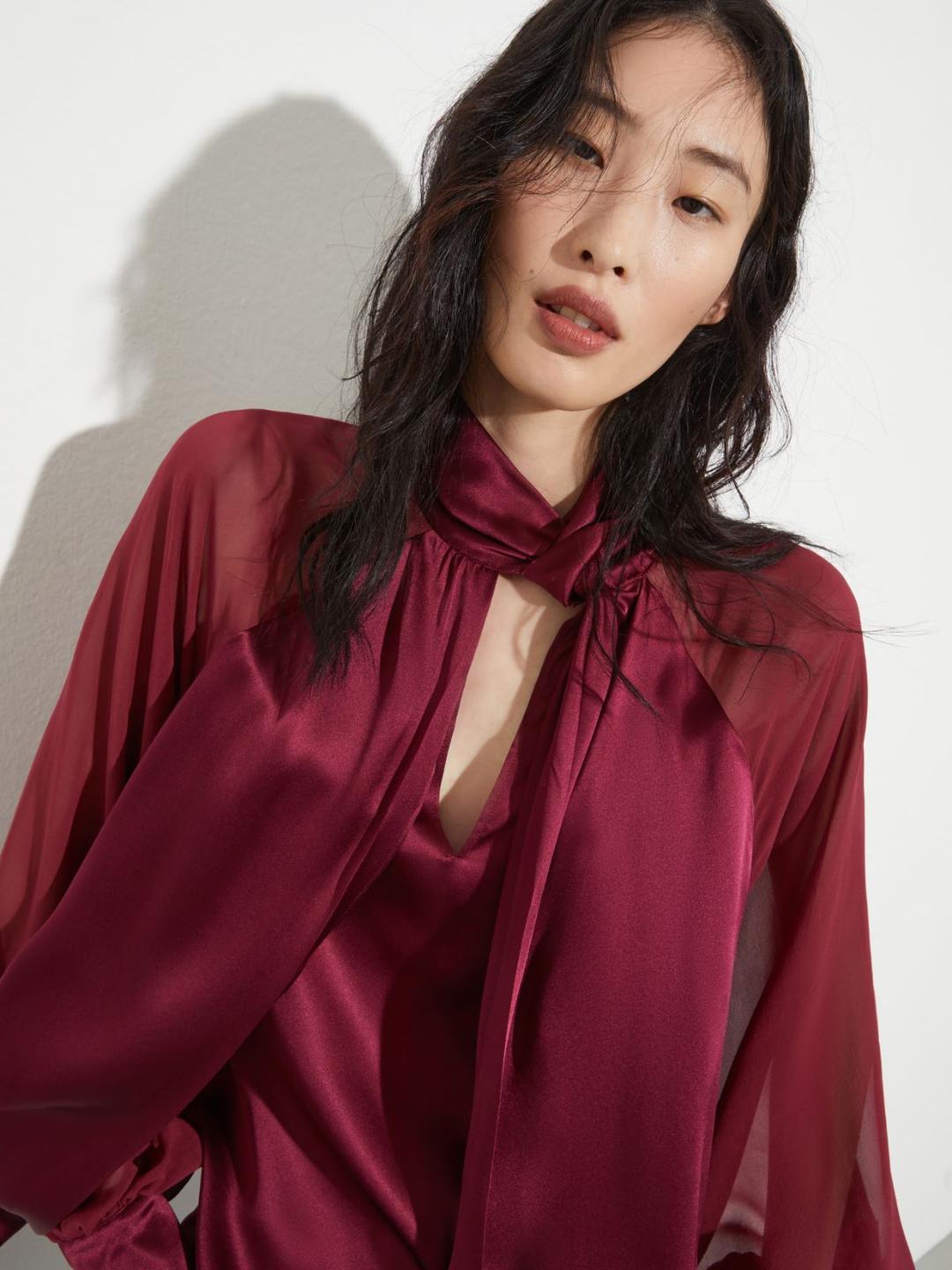 Blusa in raso e georgette di seta | Max&Co Blusa in raso e georgette di seta - vista alternativa - 6 | Max&Co