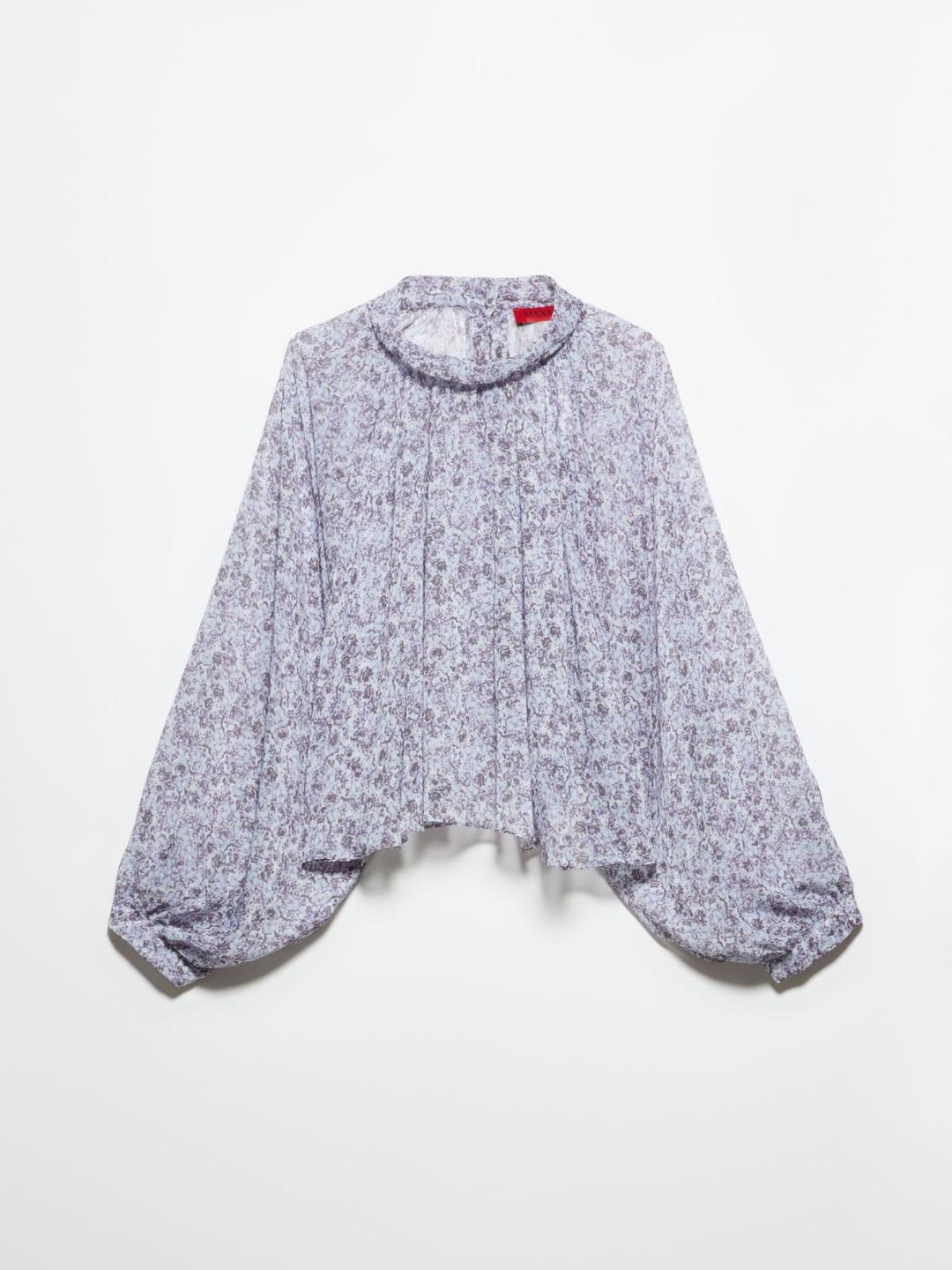 Camicia a ruota in crépon | Max&Co Camicia a ruota in crépon melanzana con stampa floreale, maniche balloon a raglan e collo a listino. | Max&Co