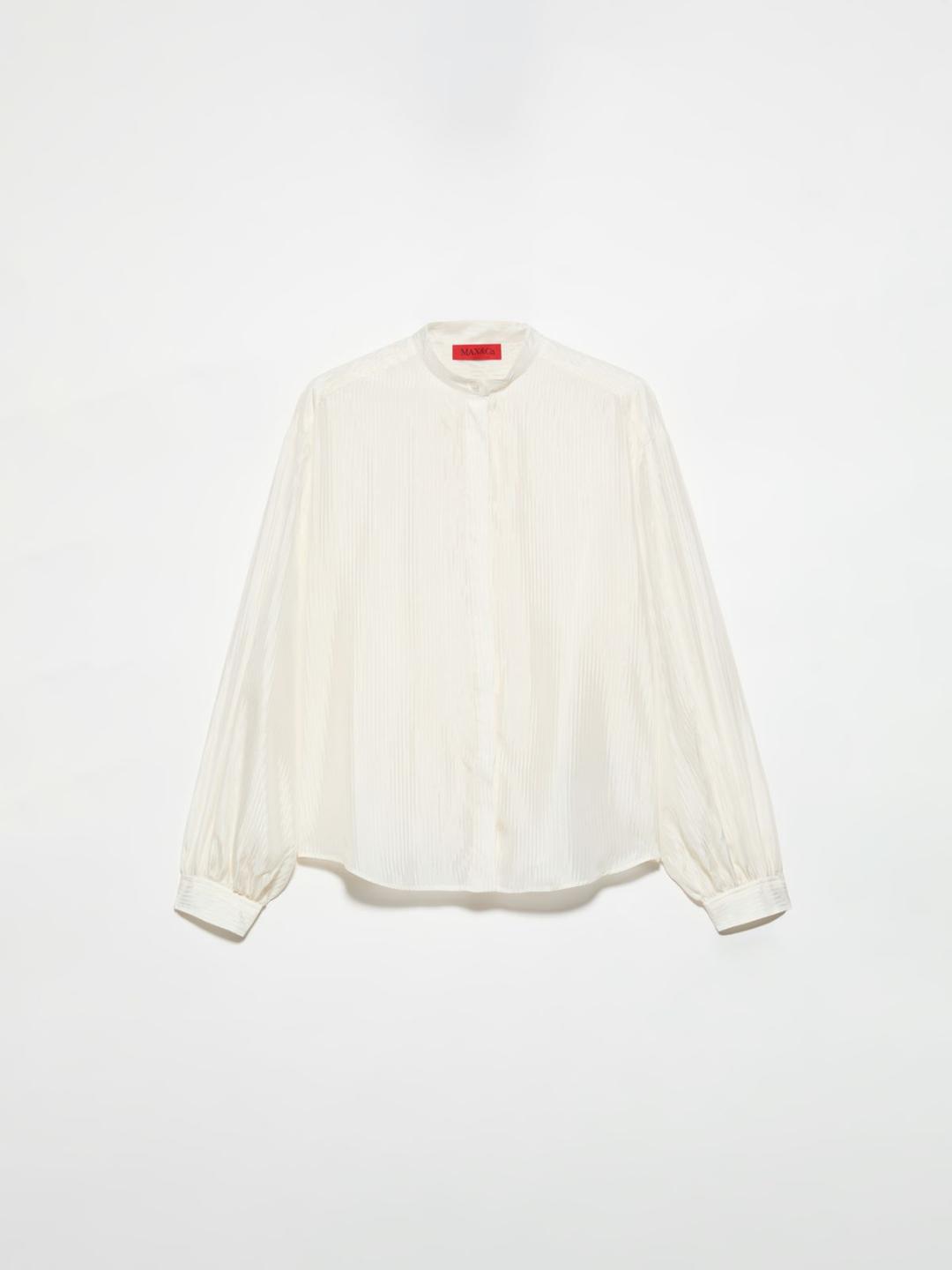 Camicia con texture a righe | Max&Co Camicia bianca con texture a righe sottili in lucido e opaco, collo alla coreana e maniche a balloon. | Max&Co