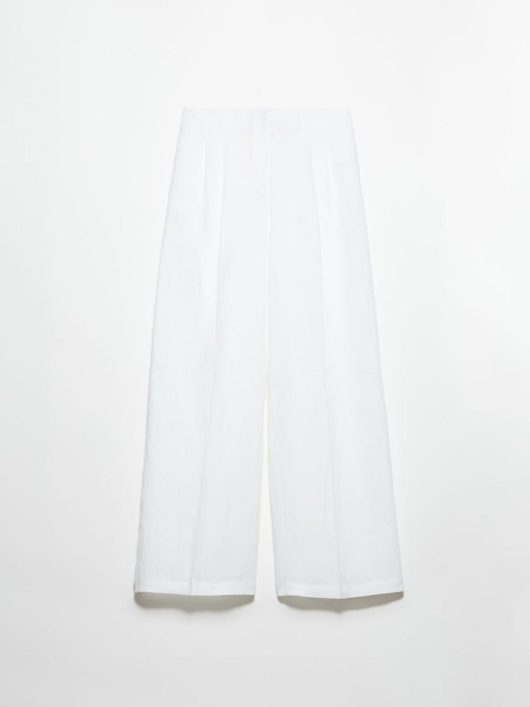 Pantaloni ampi in puro lino | Max&Co Pantaloni ampi bianchi in puro lino con gamba dritta, vita regolare con passanti e dettaglio a V sul retro, doppie pieghe e tasche inserite. | Max&Co