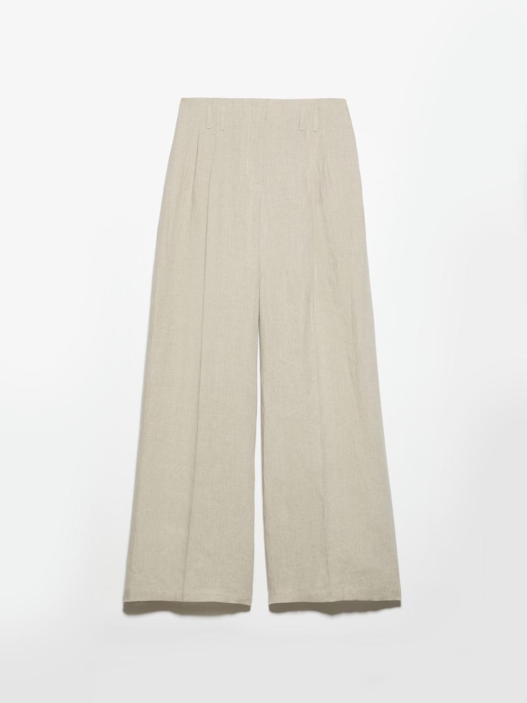 Pantaloni ampi in puro lino | Max&Co Pantaloni ampi in puro lino color greggio, con vita regolare, passanti, dettaglio a V sul retro e pieghe stirate. | Max&Co