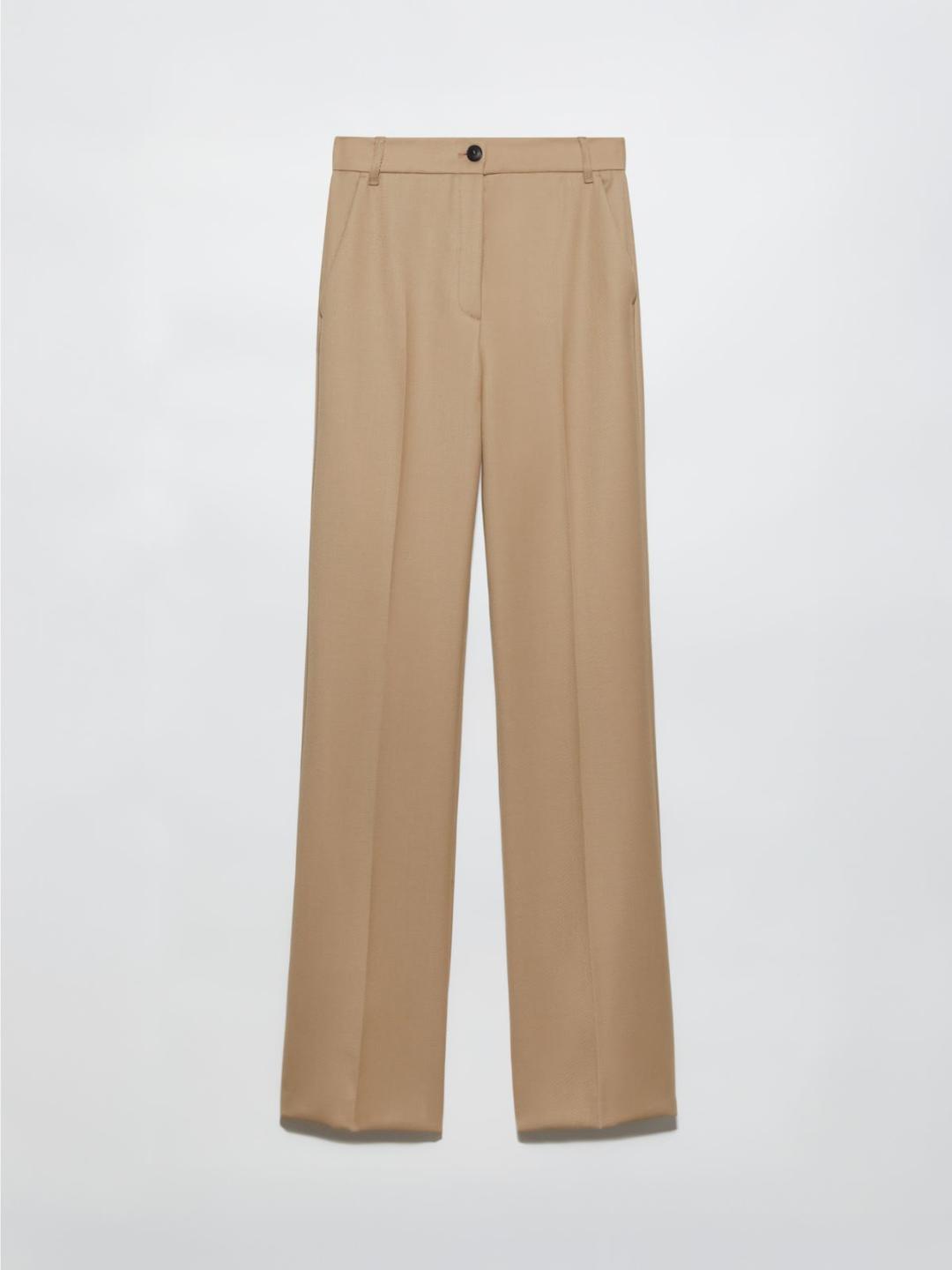 Pantaloni in blend di lana | Max&Co Pantaloni bootcut in blend di lana color caffè con tessitura diagonale e finitura spazzolata, gamba leggermente svasata e piega stirata. | Max&Co