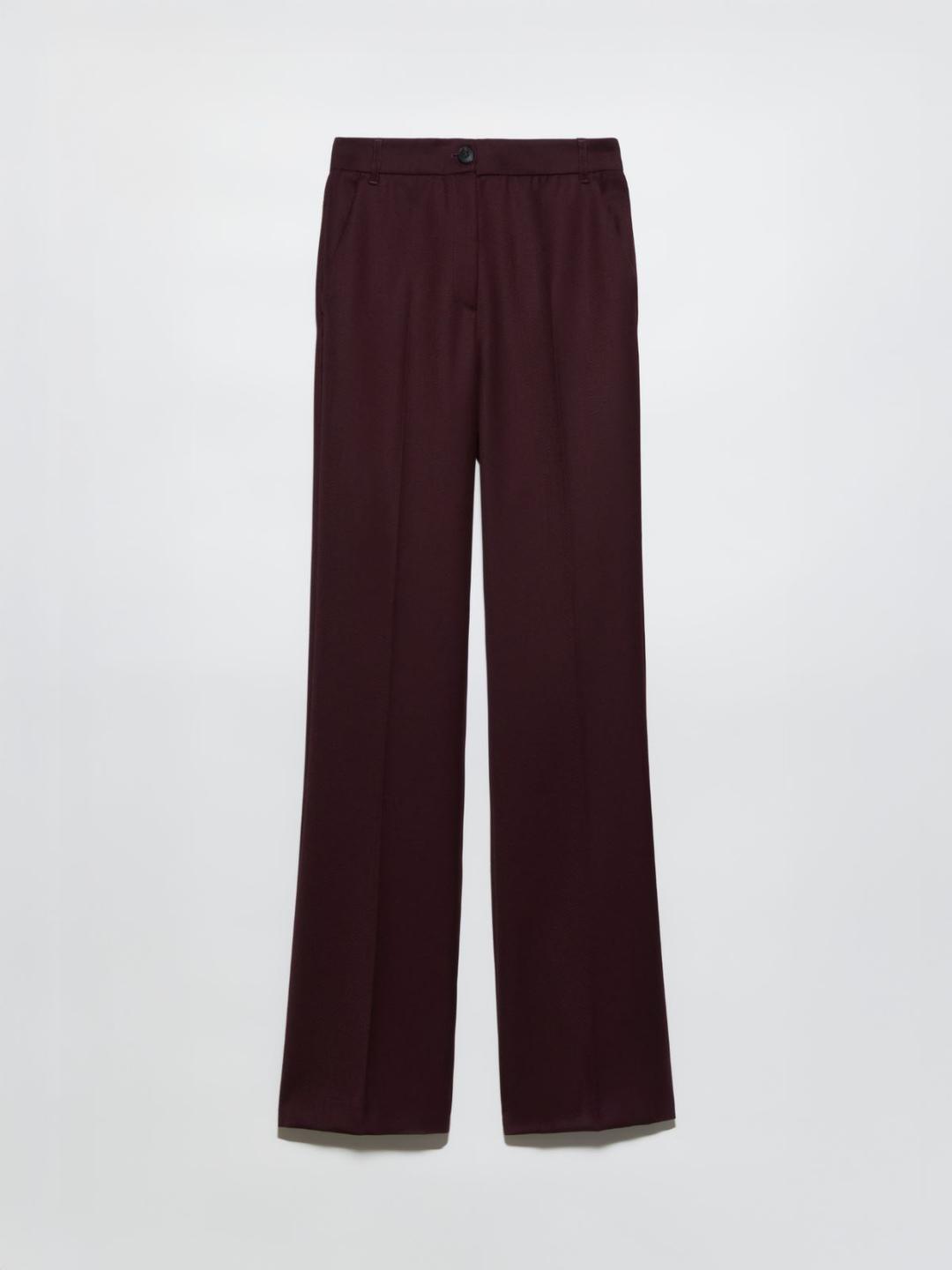 Pantaloni in blend di lana | Max&Co Pantaloni bootcut in blend di lana color bordeaux con tessitura diagonale e finitura spazzolata, vita con passanti e piega stirata. | Max&Co