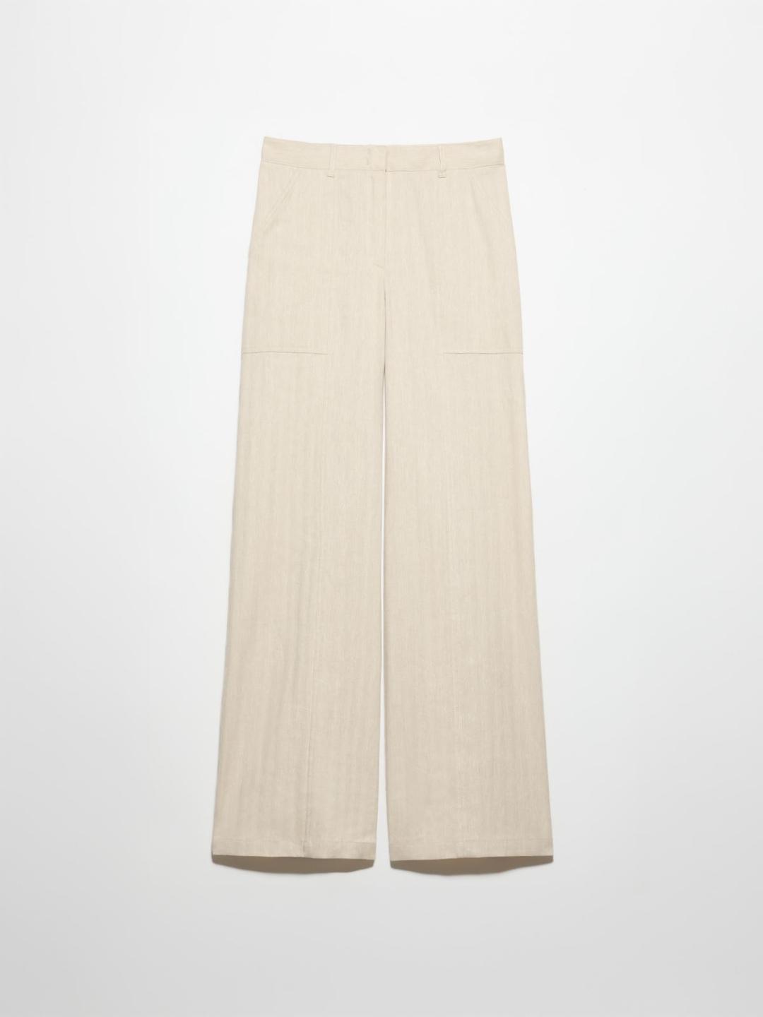 Pantaloni in lino e cotone | Max&Co Pantaloni in lino e cotone CORDA a gamba dritta con microfantasia chevron e tasche alla francese. | Max&Co