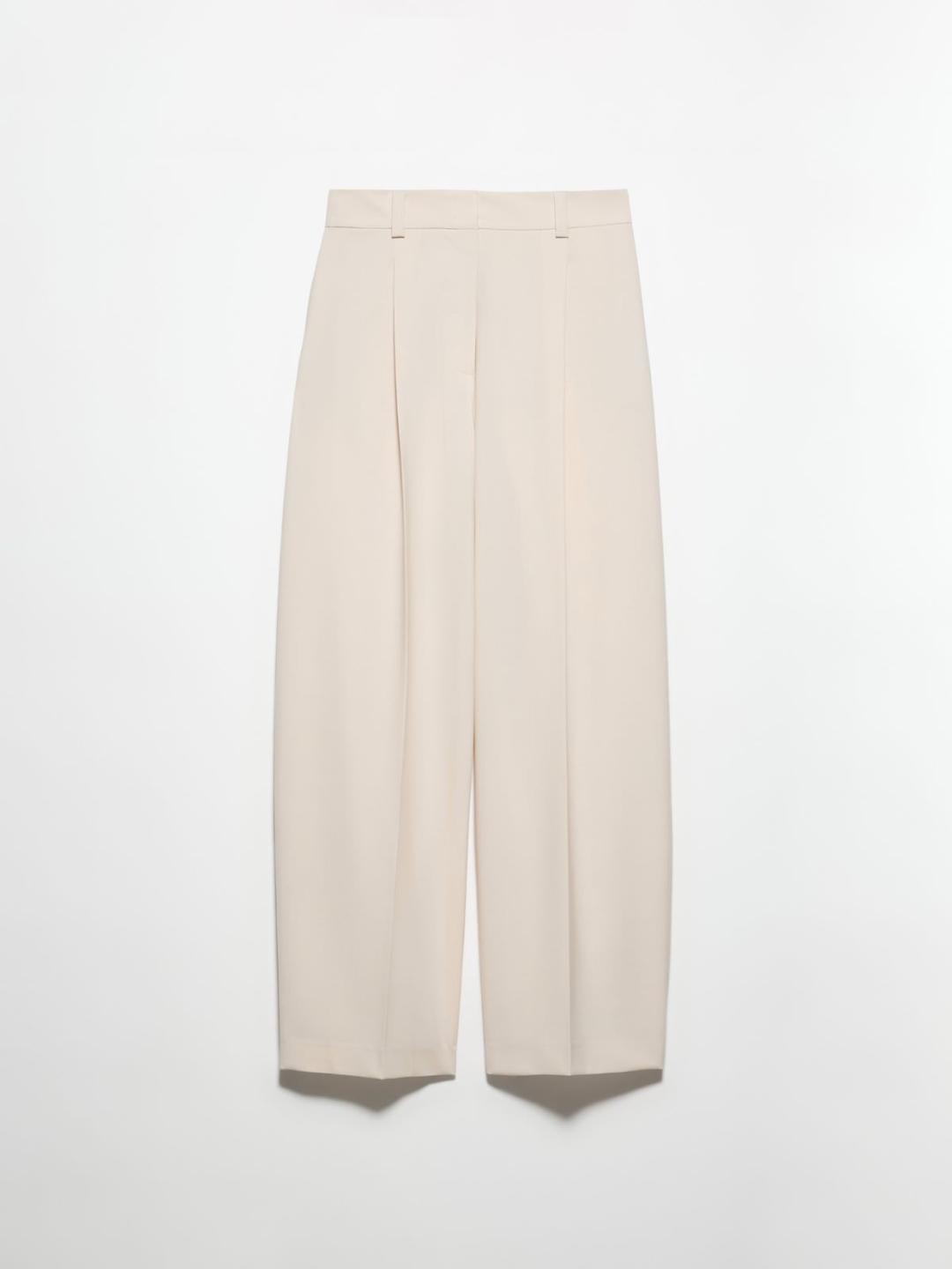 Pantaloni ampi in fresco lana | Max&Co Pantaloni ampi beige in fresco lana bi-stretch con moderno taglio barrel leg e pieghe stirate. | Max&Co