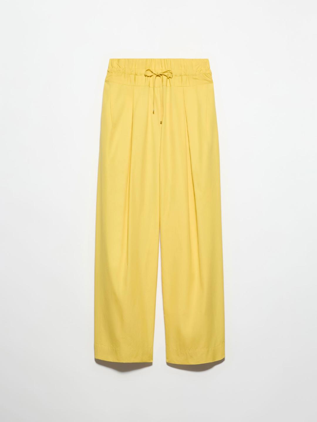 Pantaloni ampi in popeline | Max&Co Pantaloni ampi in popeline di cotone giallo chiaro con vita elasticizzata e coulisse, pieghe frontali e tasche laterali. | Max&Co