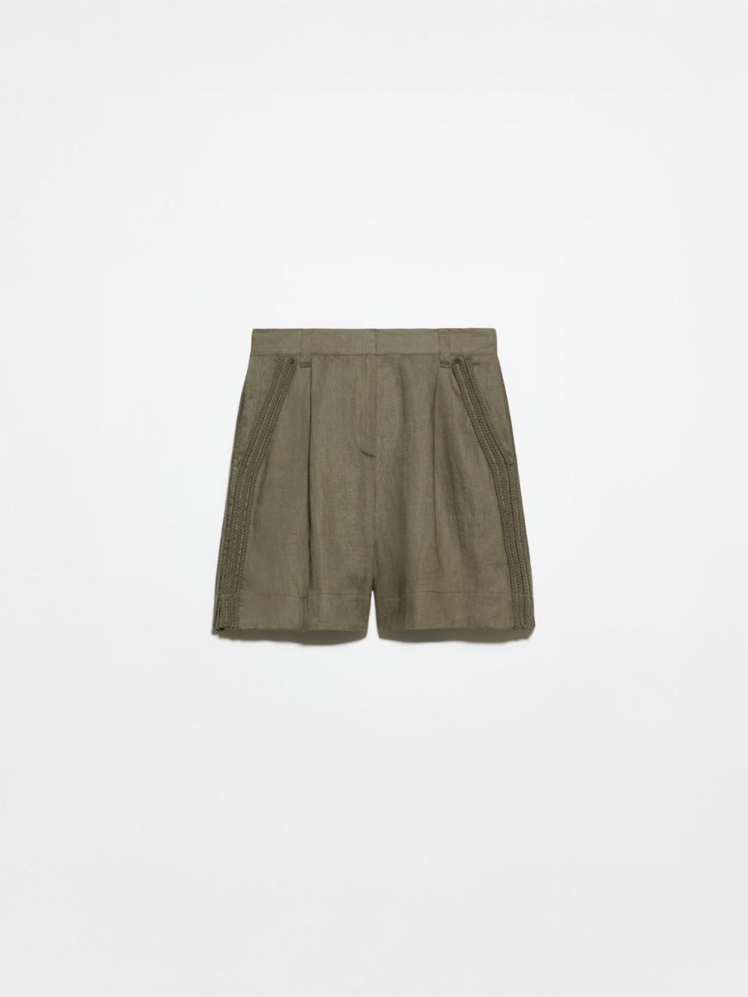 Shorts in lino con passamanerie | Max&Co Shorts kaki in puro lino con passamanerie intrecciate lungo i fianchi, vita regolare con elastico interno e tasche alla francese. | Max&Co