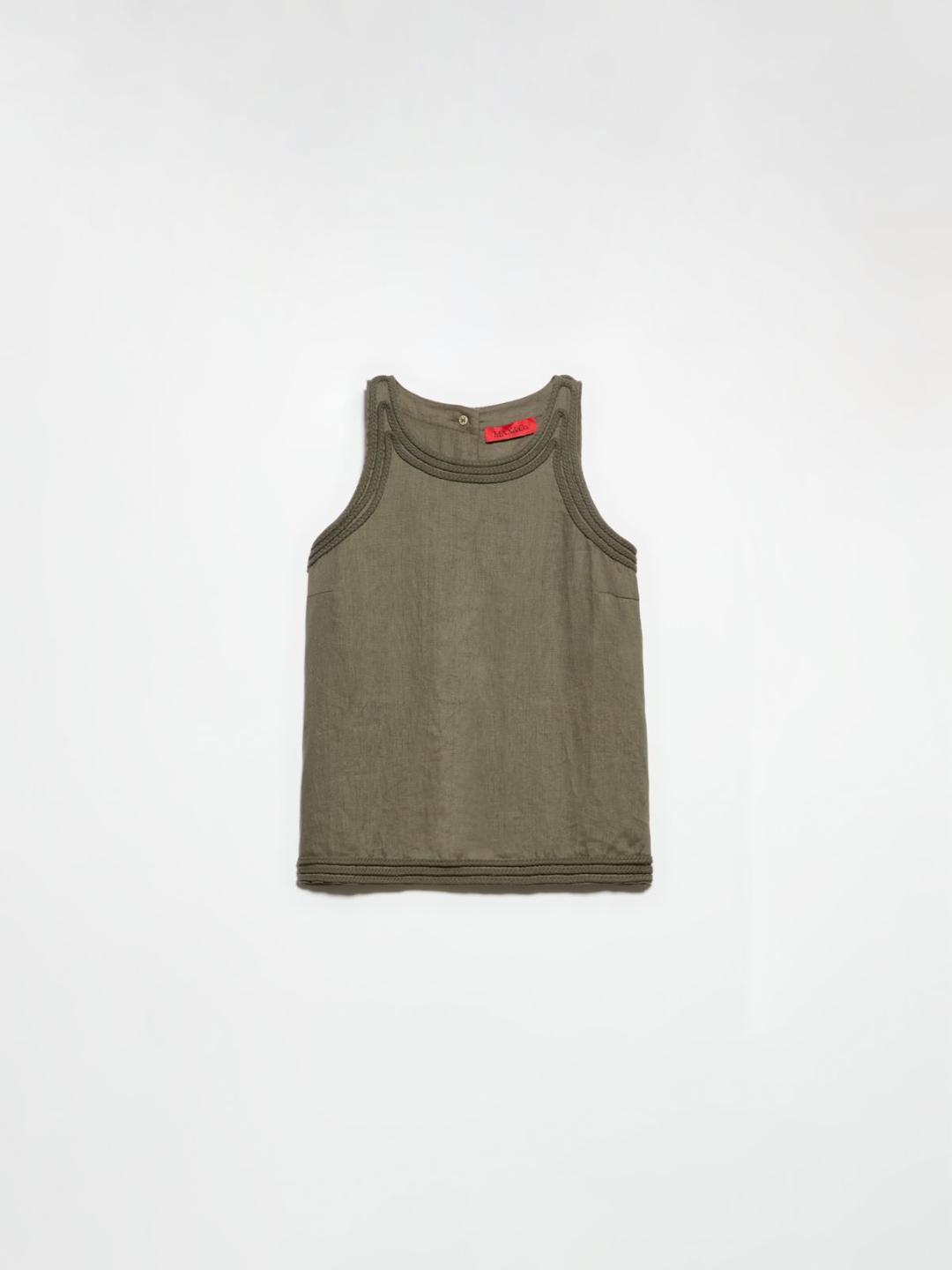 Top in lino con passamanerie | Max&Co Top in puro lino kaki con passamanerie a intreccio lungo gli orli e i fianchi, girocollo e senza maniche. | Max&Co