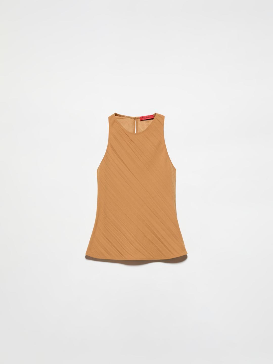 Top in envers satin crinkle | Max&Co Top in envers satin crinkle color terracotta con finitura opaca e effetto tridimensionale mosso da pieghe diagonali, girocollo e senza maniche. | Max&Co