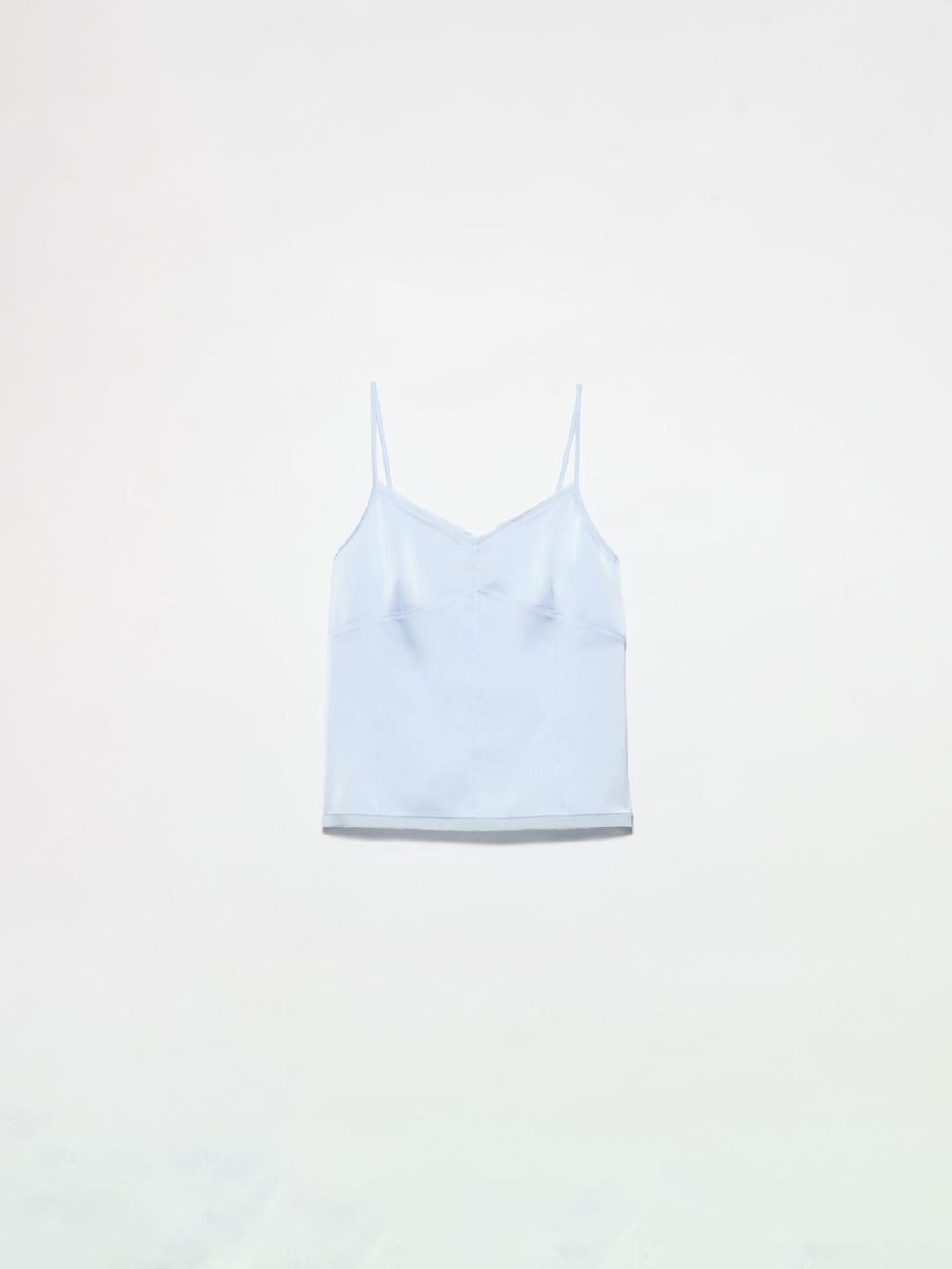 Top in raso fluido | Max&Co Top in raso fluido celeste con spalline sottili e bordi doppi in crépon a taglio vivo. | Max&Co