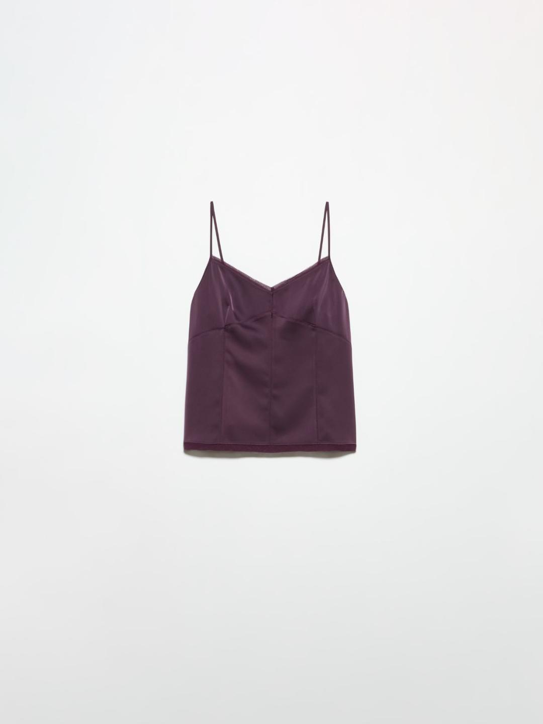 Top in raso fluido | Max&Co Top in raso fluido color melanzana con spalline sottili e bordi doppi in crépon a taglio vivo. | Max&Co