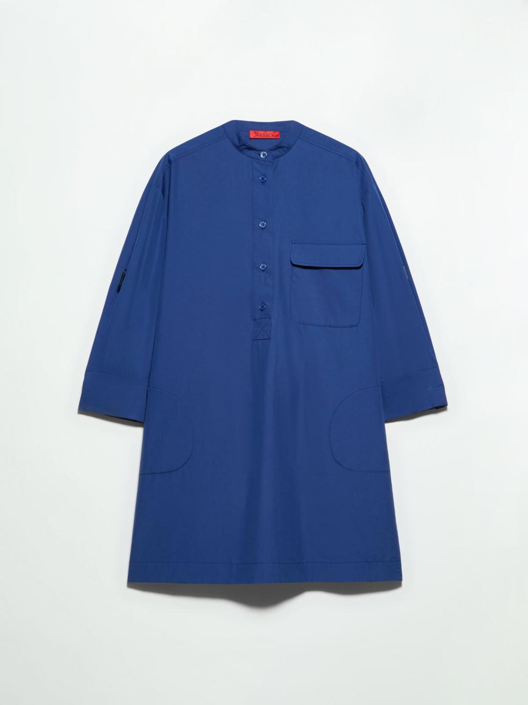 Tunic dress in popeline | Max&Co Tunic dress in popeline blu navy con collo alla coreana, abbottonatura a polo, tasche applicate e logo ricamato. | Max&Co