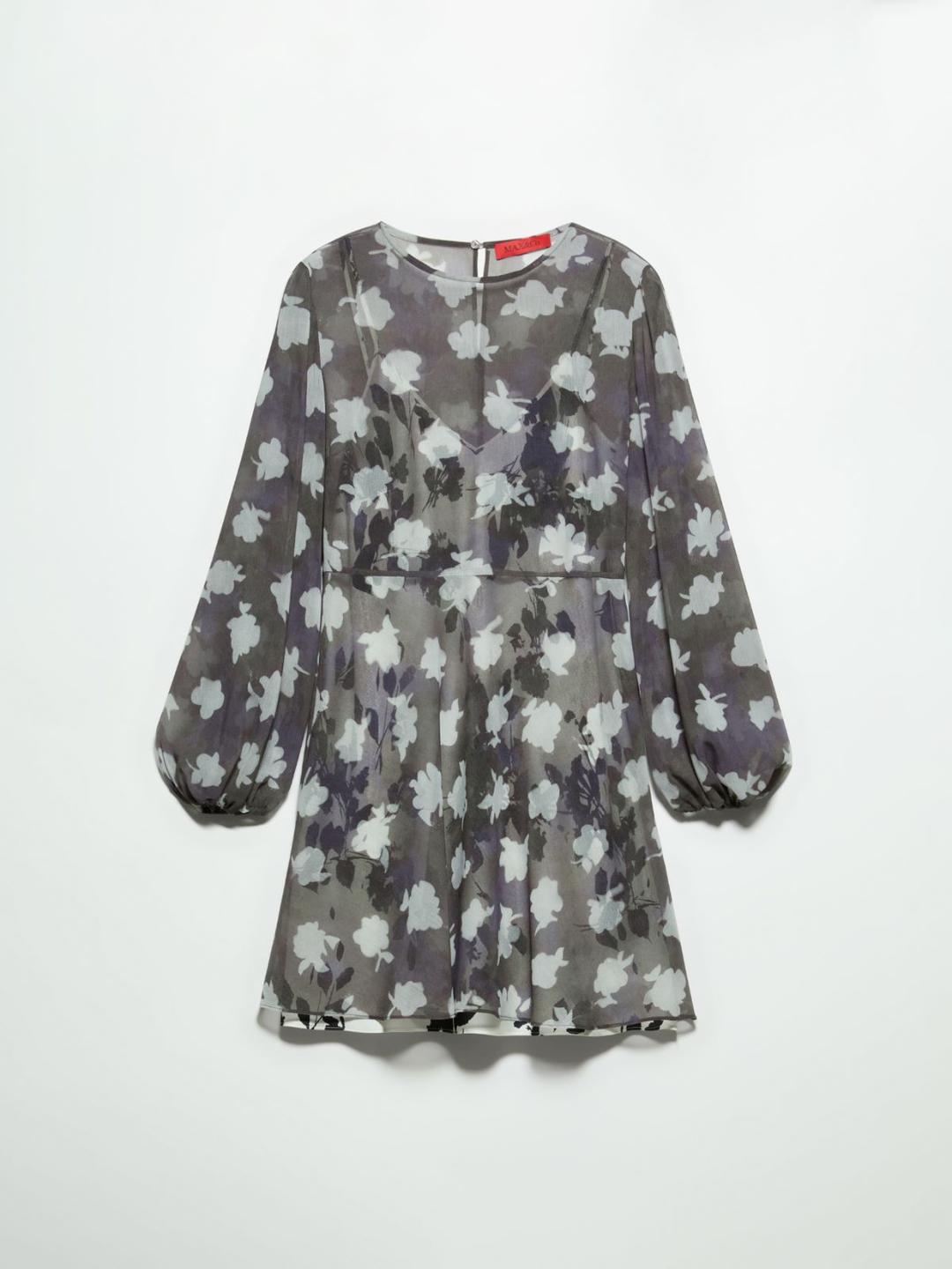 Abito 2-in-1 in georgette e twill | Max&Co Abito 2-in-1 in georgette e twill blu con fantasia floreale sovrapposta, maniche a sbuffo e scollo a V. | Max&Co