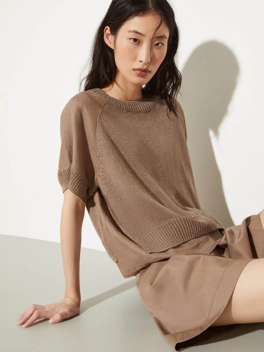 T-shirt in maglia e tela di lino | Max&Co T-shirt in maglia e tela di lino - vista alternativa - 2 | Max&Co