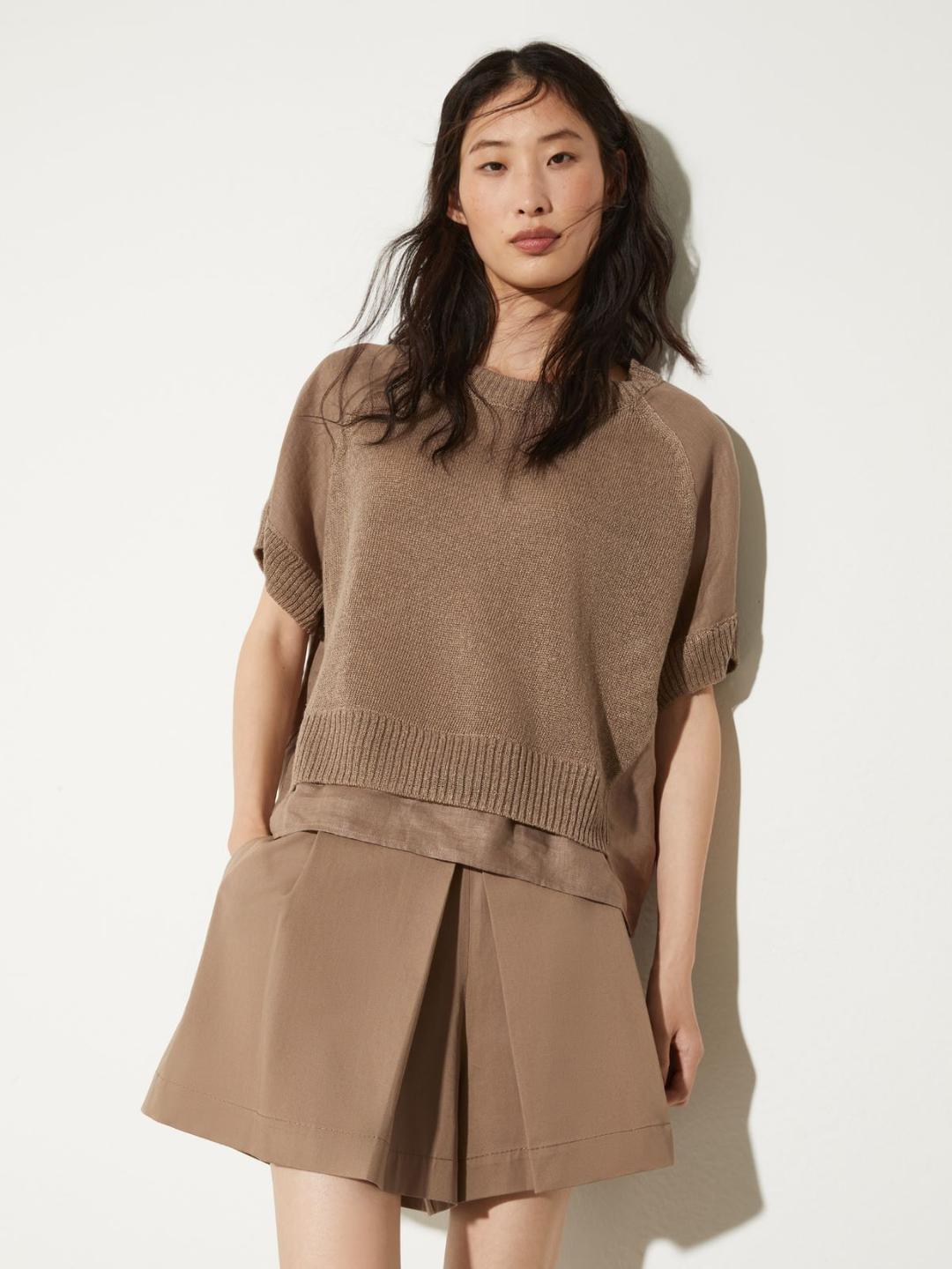 T-shirt in maglia e tela di lino | Max&Co T-shirt in maglia e tela di lino - vista alternativa - 2 | Max&Co