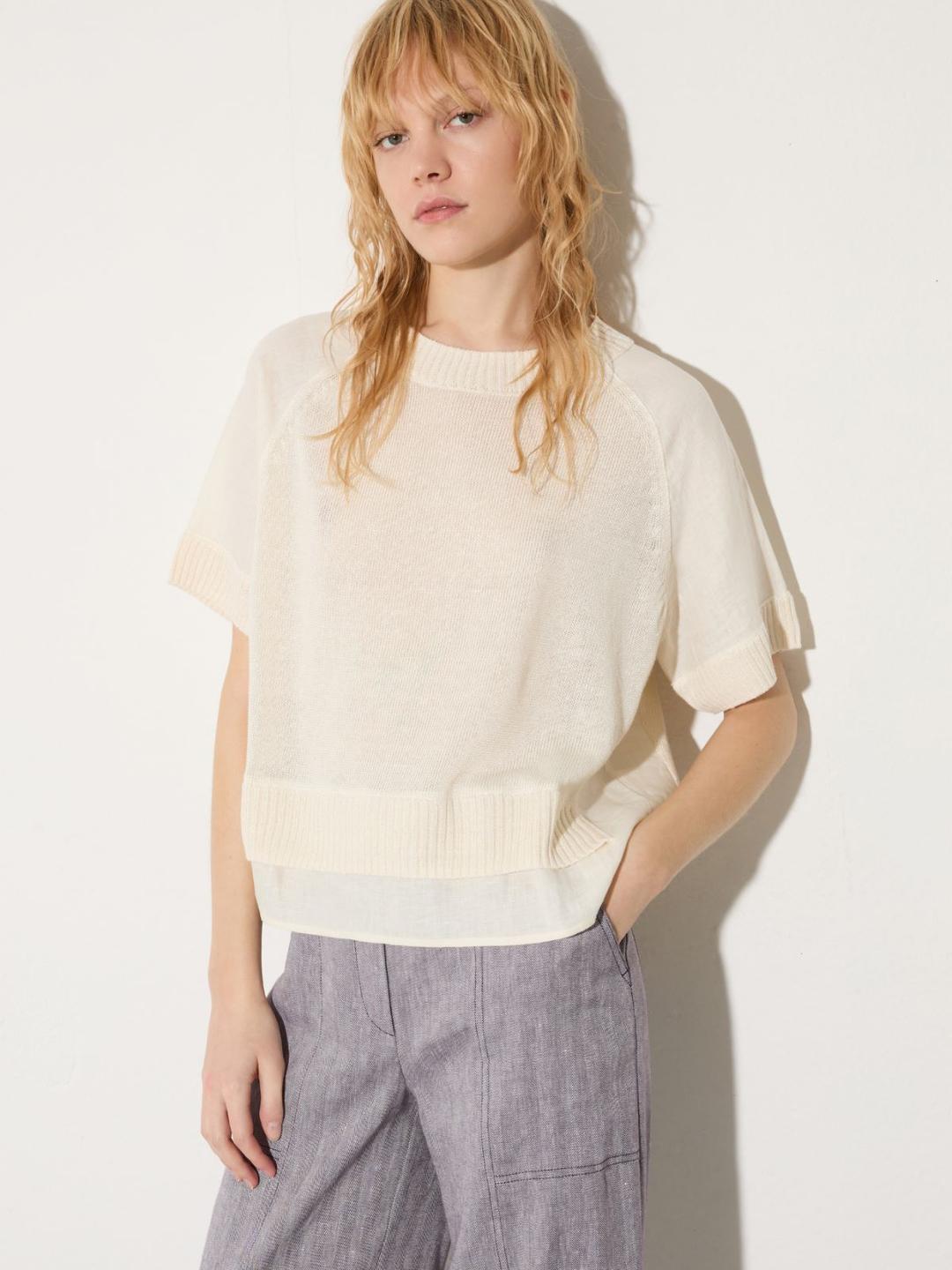 T-shirt in maglia e tela di lino | Max&Co T-shirt in maglia e tela di lino - vista alternativa - 20 | Max&Co