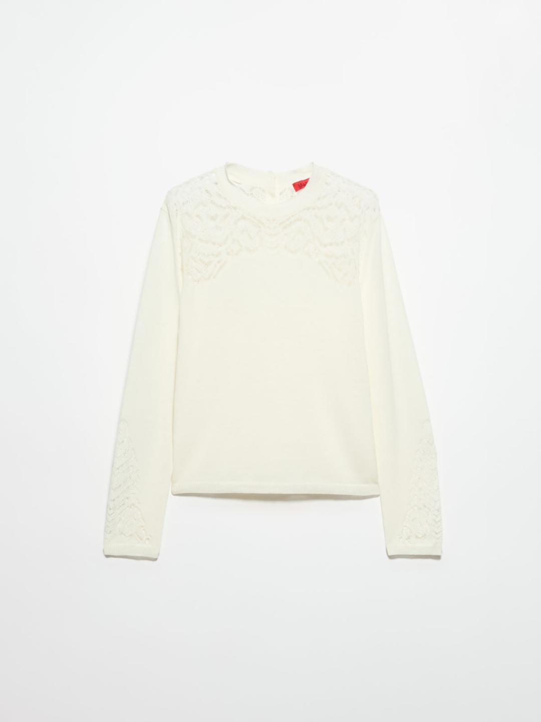 Maglia in cotone pointelle | Max&Co Maglia in cotone pointelle color latte con lavorazioni a pizzo su spalle e maniche, girocollo e maniche lunghe. | Max&Co