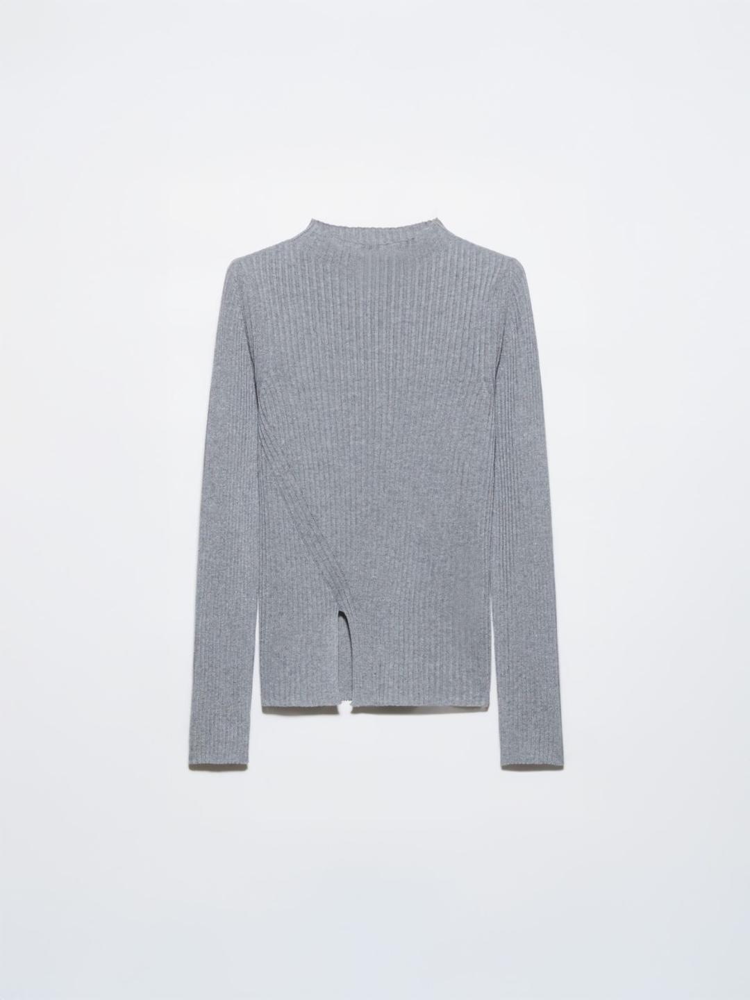 Maglia slim a costine | Max&Co Maglia slim a costine grigio melange con lavorazione diagonale e spacco sul fondo. | Max&Co