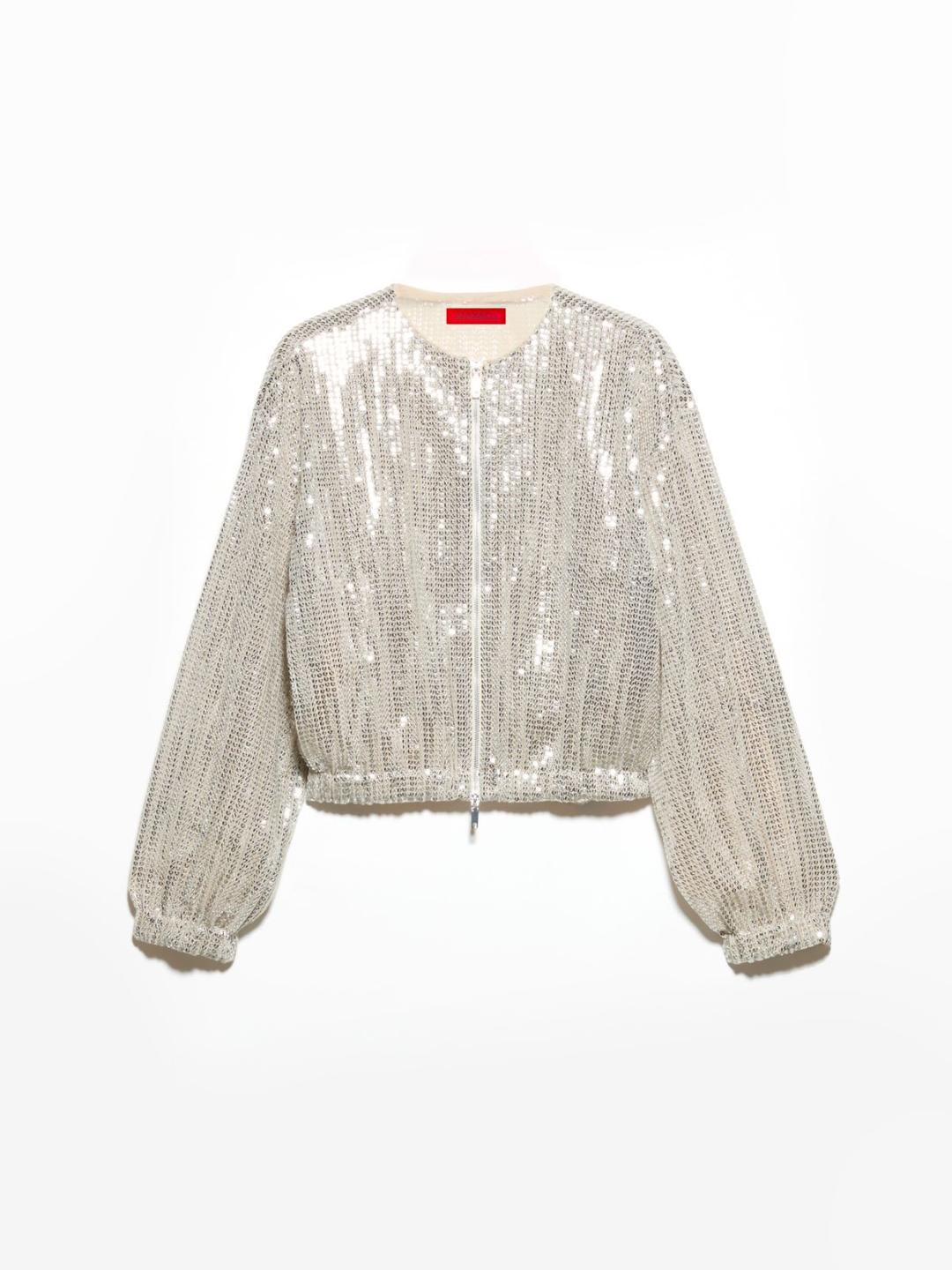 Bomber in tulle con paillettes | Max&Co Bomber in tulle cipria con paillettes ricamate all-over, girocollo, maniche lunghe e zip in metallo. | Max&Co