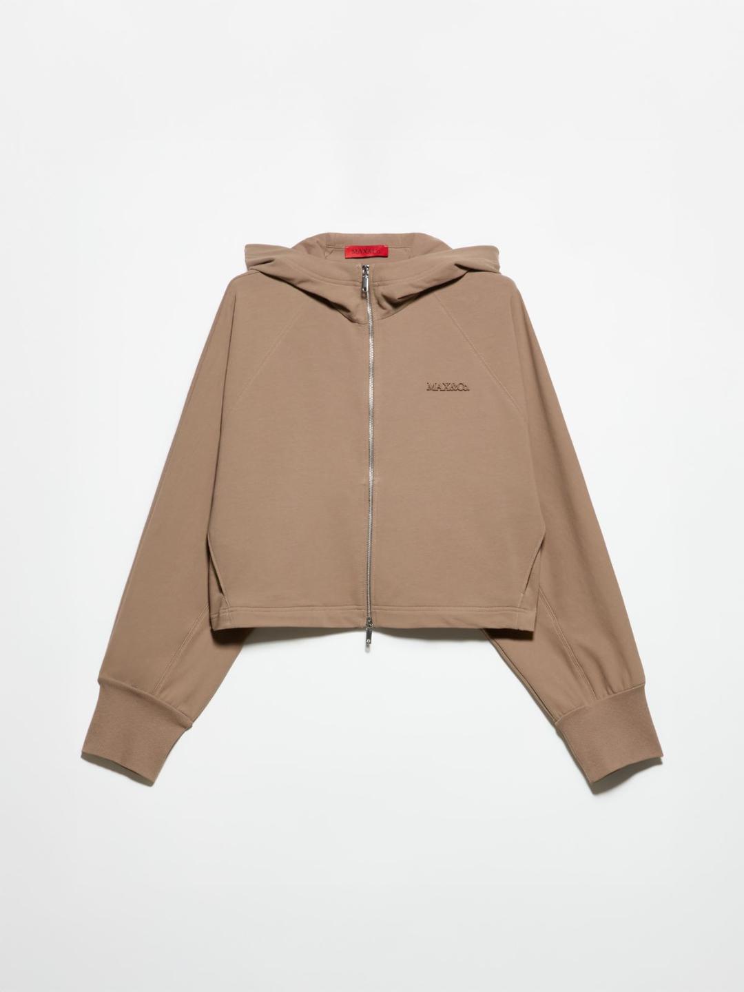 Felpa cropped oversize | Max&Co Felpa cropped oversize FANGO con cappuccio, zip metallica e logo discreto, realizzata in cotone stretch organico. | Max&Co