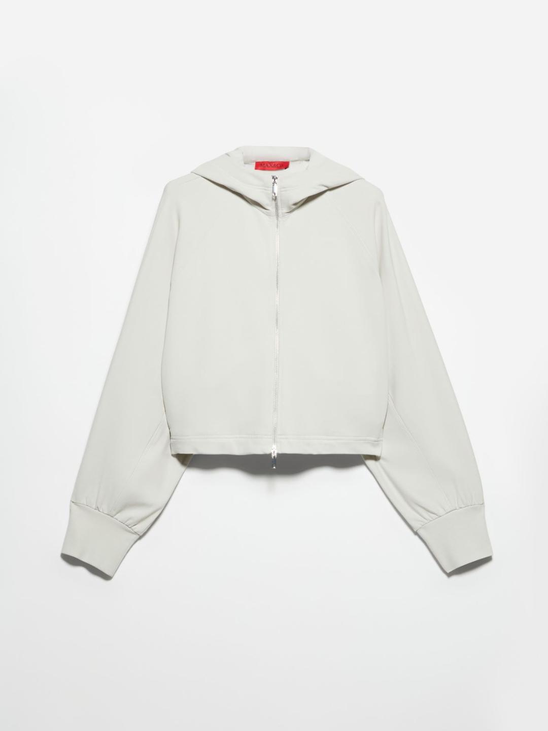 Felpa cropped oversize | Max&Co Felpa cropped oversize grigia in cotone stretch con cappuccio, zip metallica a doppio cursore e coulisse sul fondo. | Max&Co