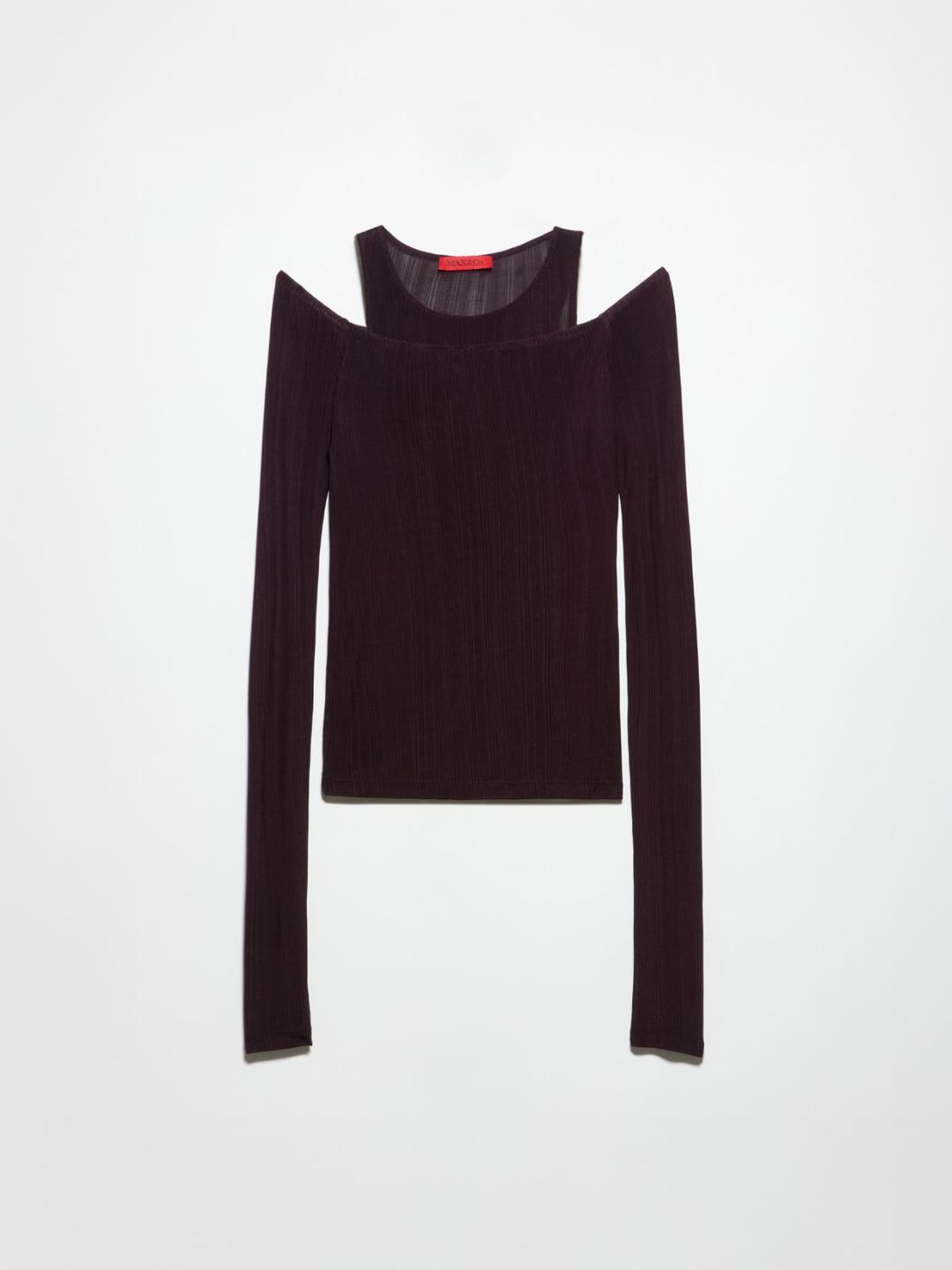 Twin set in jersey a costine | Max&Co Twin set in jersey a costine color melanzana con scollo off-the-shoulder e maniche lunghe. | Max&Co