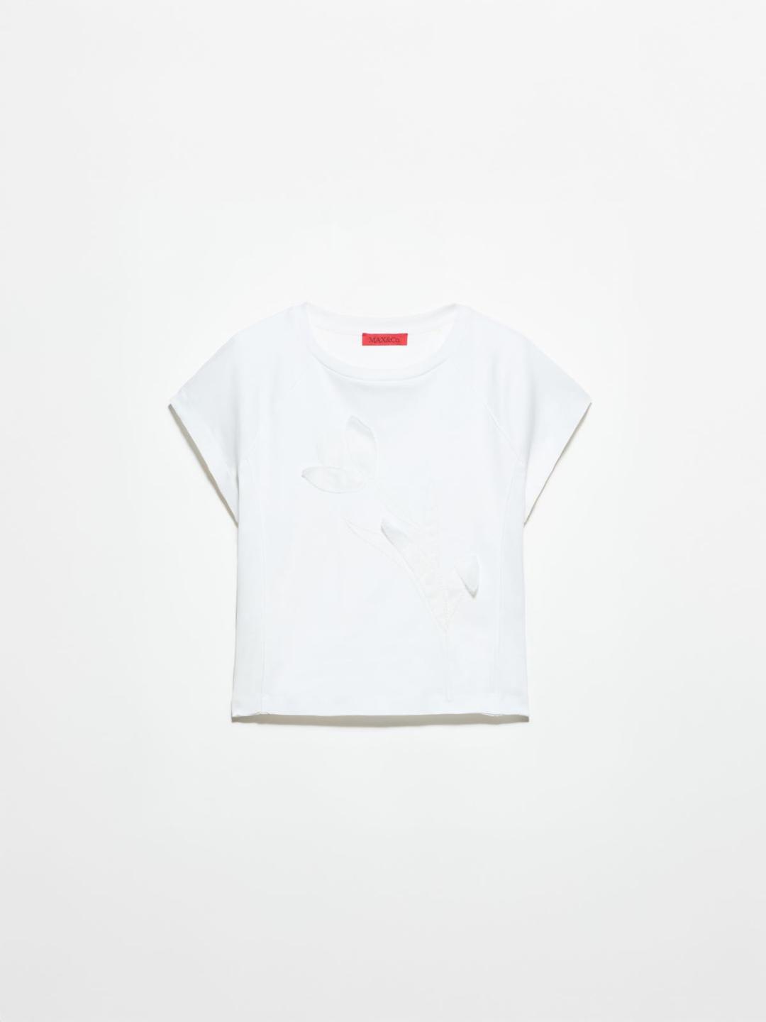 T-shirt con ricamo floreale | Max&Co T-shirt bianca ottico con ricamo floreale tridimensionale in organza, taglio cropped e maniche raglan. | Max&Co