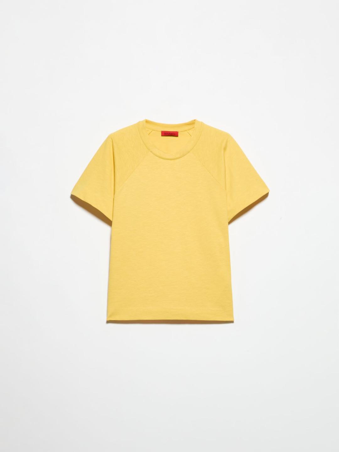 T-shirt in cotone e lino | Max&Co T-shirt gialla in cotone e lino con girocollo e maniche corte a raglan, caratterizzata da un leggero effetto fiammato e un fit ampio. | Max&Co