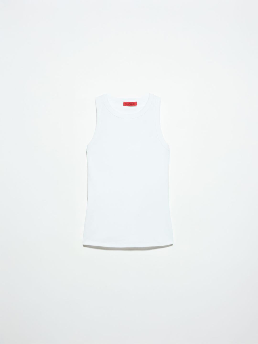 Canotta in cotone a costine | Max&Co Canotta bianca ottica in cotone a costine stretch con girocollo e vestibilità aderente, ideale per outfit casual e chic. | Max&Co