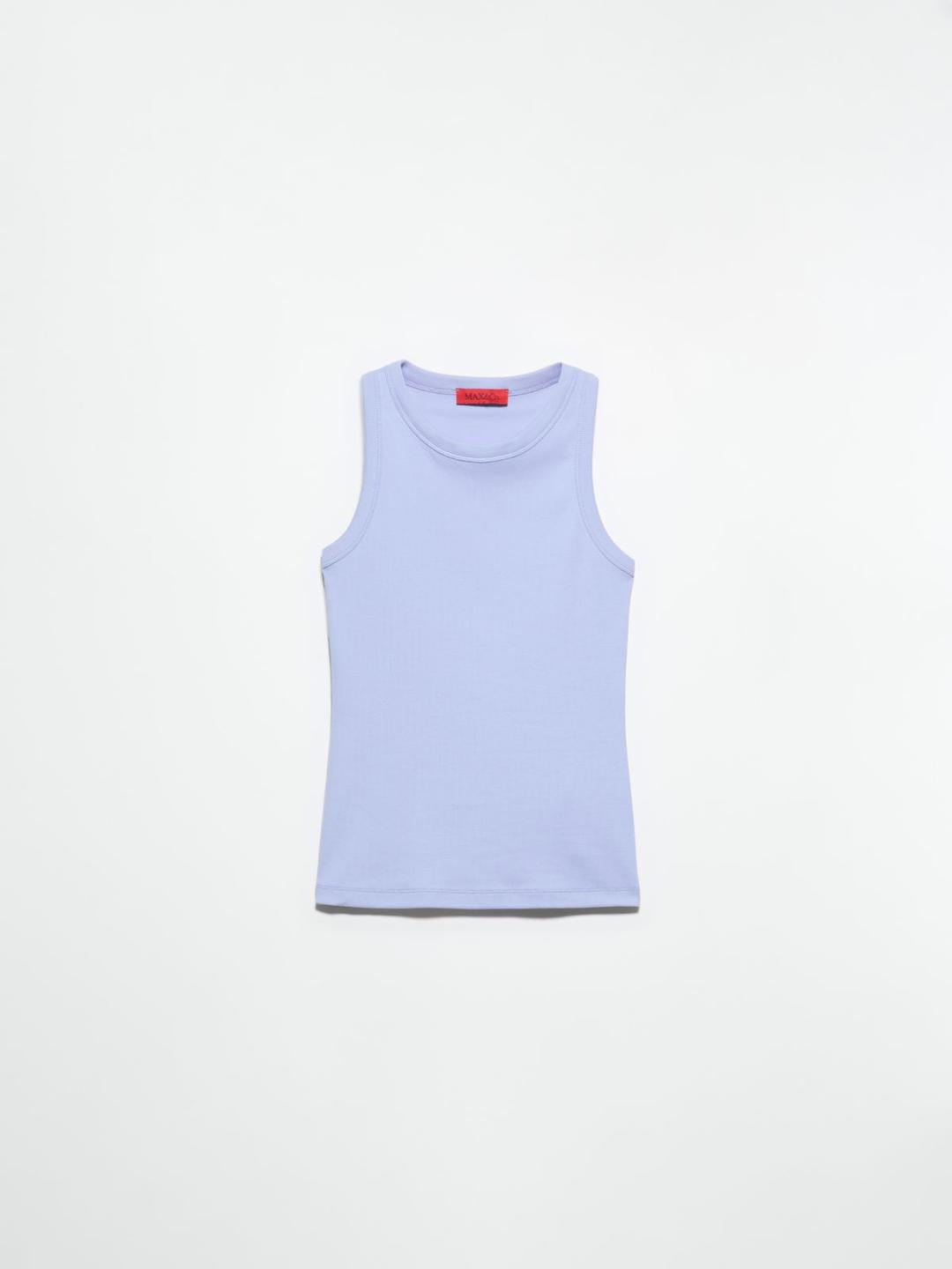 Canotta in cotone a costine | Max&Co Canotta azzurra in cotone a costine stretch con girocollo e spalline a vogatore, perfetta per outfit casual e chic. | Max&Co