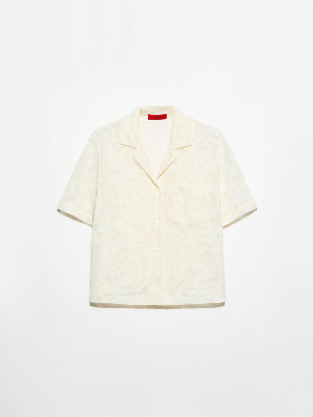 Camicia in jersey pizzo | Max&Co Camicia in jersey pizzo color latte con motivo paisley su texture a rete, collo a revers e taschino applicato. | Max&Co