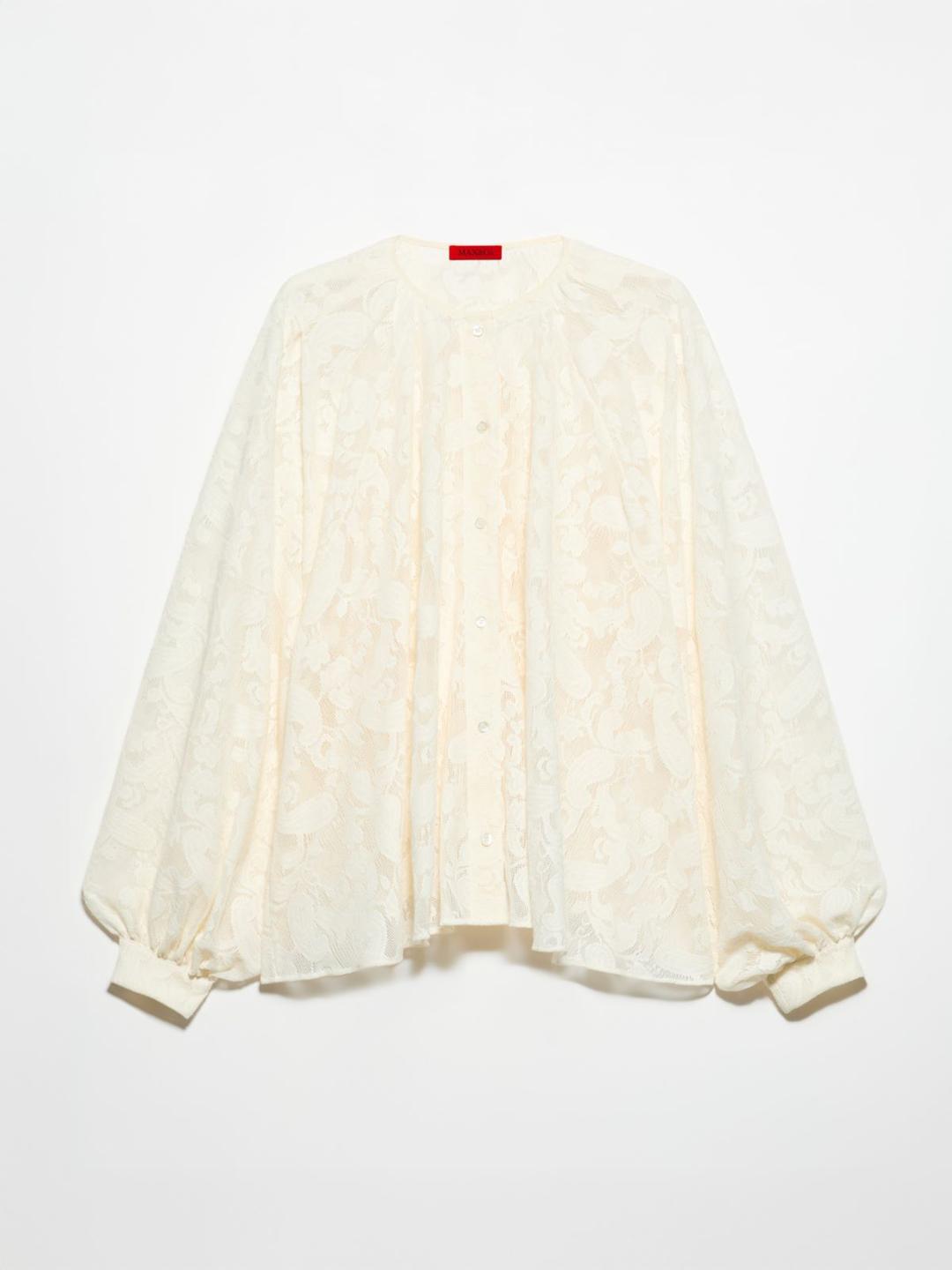 Camicia oversize in jersey pizzo | Max&Co Camicia oversize in jersey pizzo color latte con motivi paisley, girocollo e maniche balloon a raglan. | Max&Co