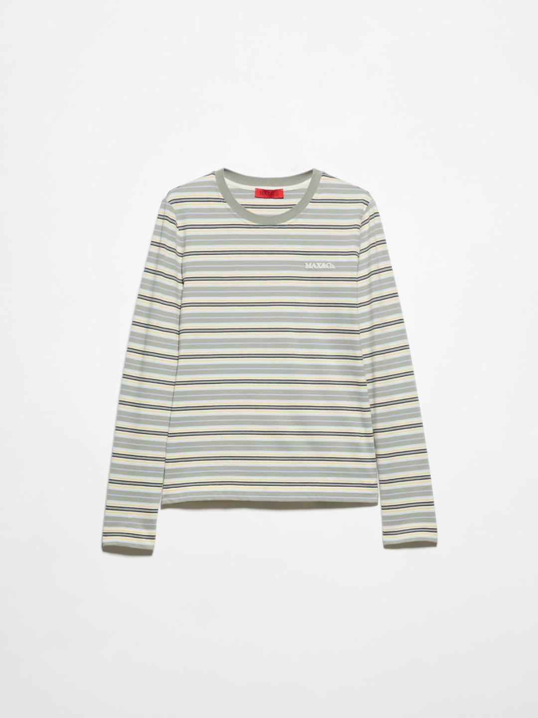 T-shirt in cotone a righe | Max&Co T-shirt in cotone a righe salvia a maniche lunghe con girocollo a costine e logo MAX&Co. gommato in rilievo sul davanti. | Max&Co