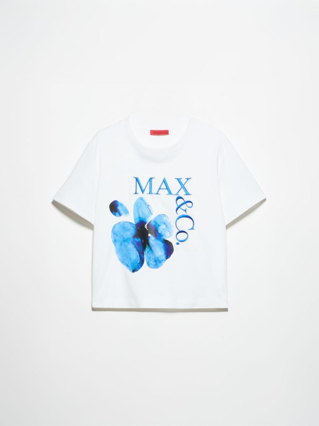 Logo T-shirt con stampa e ricamo | Max&Co T-shirt bianca ottica MAX&Co. con logo ricamato e maxi stampa floreale acquerellata blu. | Max&Co