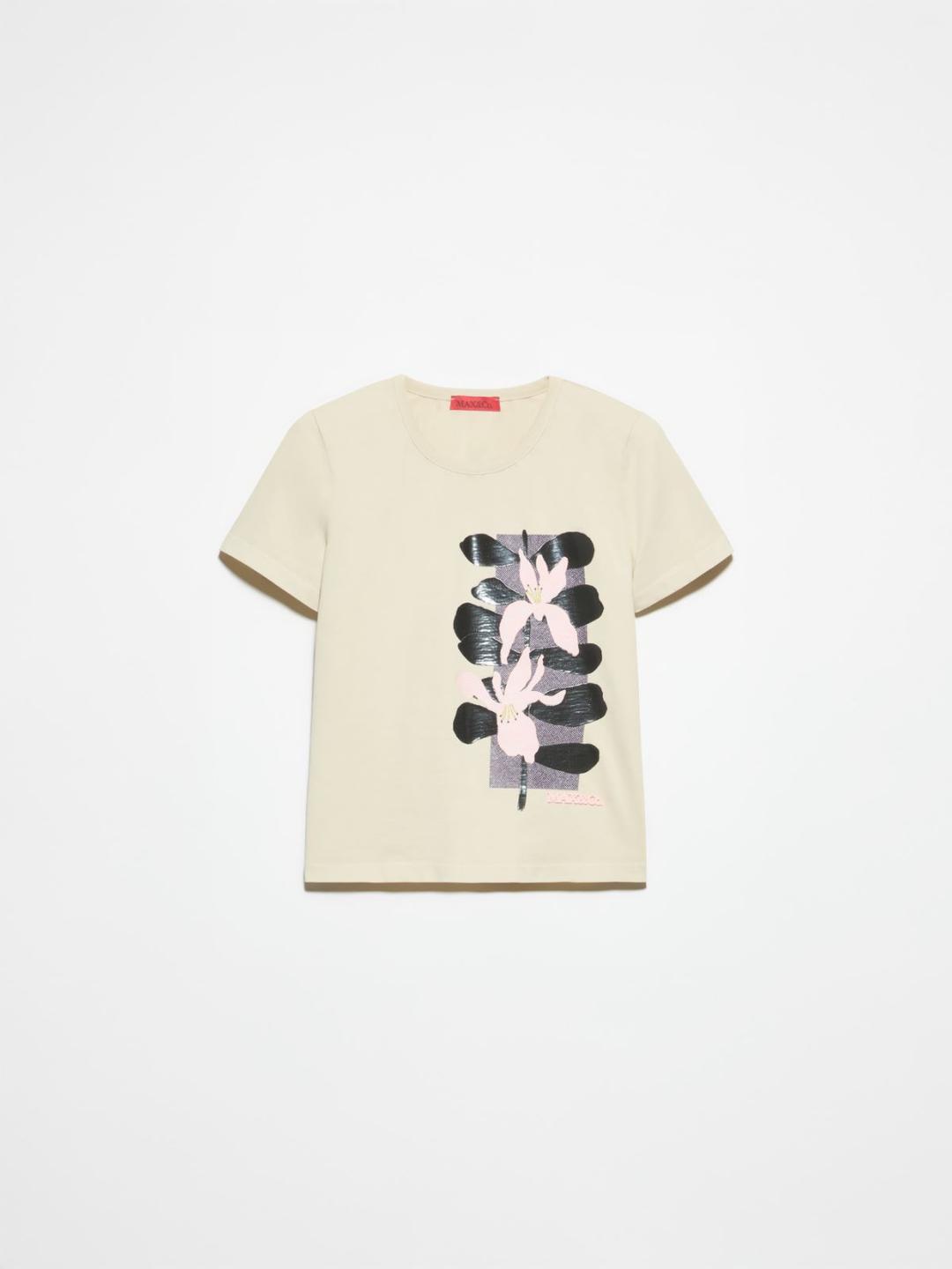 T-shirt slim con stampa floreale | Max&Co T-shirt slim grigio chiaro in jersey di cotone organico con stampa floreale ispirata all'ikebana e dettagli lucidi. | Max&Co