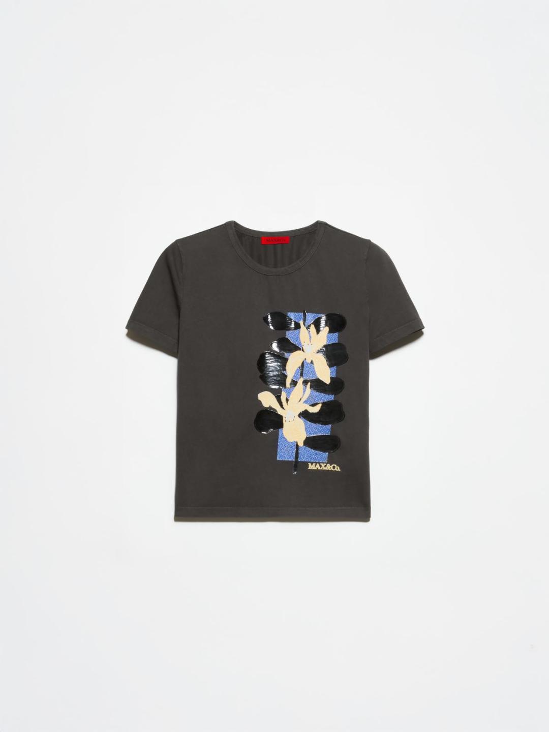 T-shirt slim con stampa floreale | Max&Co T-shirt slim grafite da donna con stampa floreale ispirata all'ikebana e dettagli lucidi, logo MAX&Co. gommato. | Max&Co