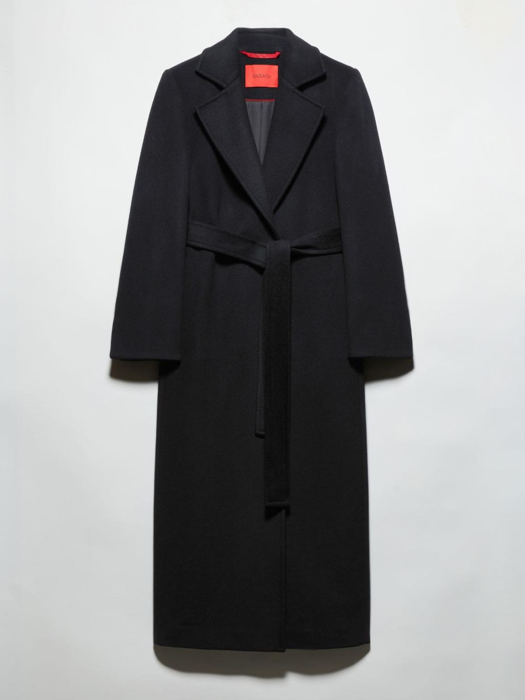 Cappotto Longrun in drap | Max&Co Cappotto Longrun nero in drap di pura lana, con cintura abbinata, collo a revers e tasche inserite ai fianchi. | Max&Co